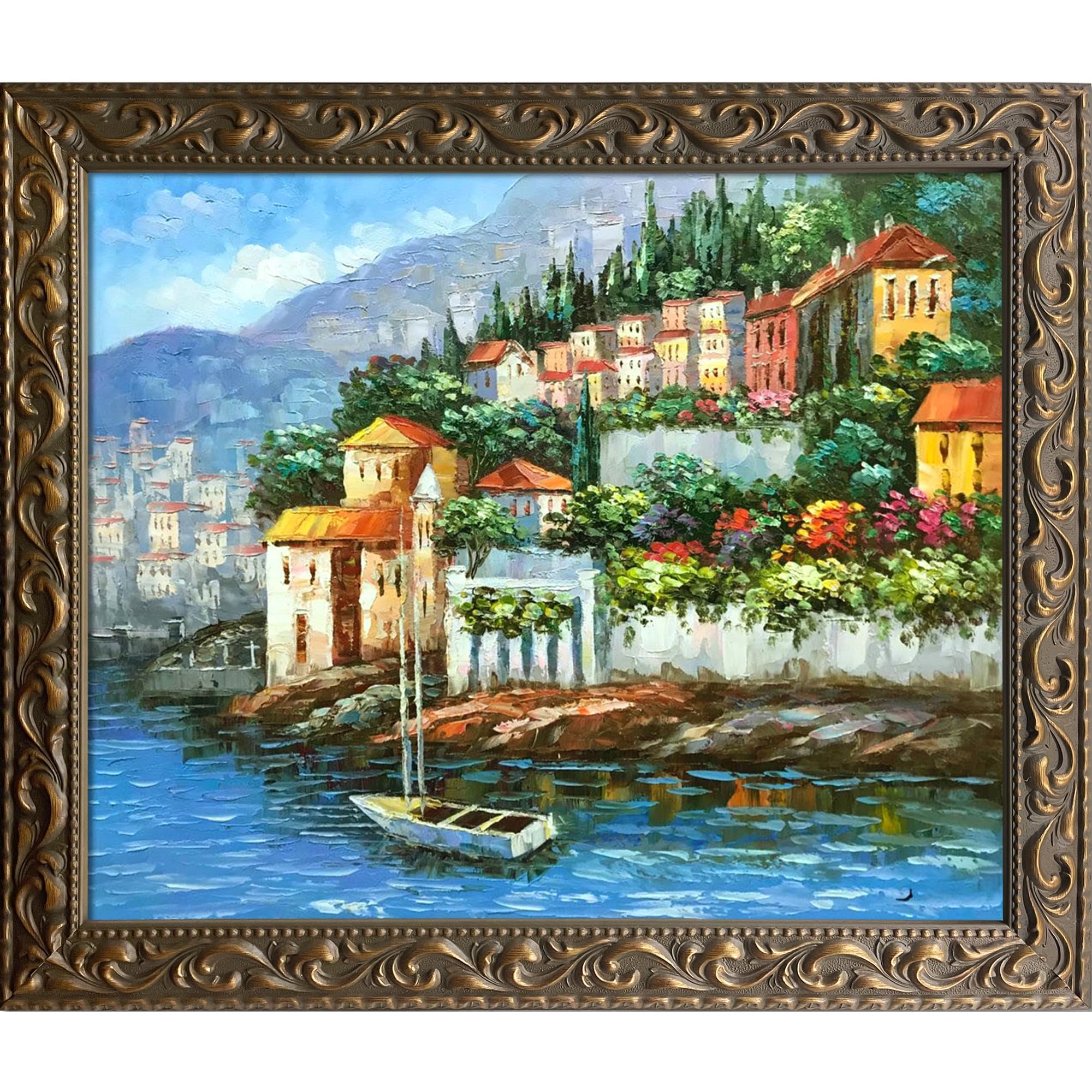 overstockArt Italy at Dusk Painting with Elegant Wood Frame Gold Finish