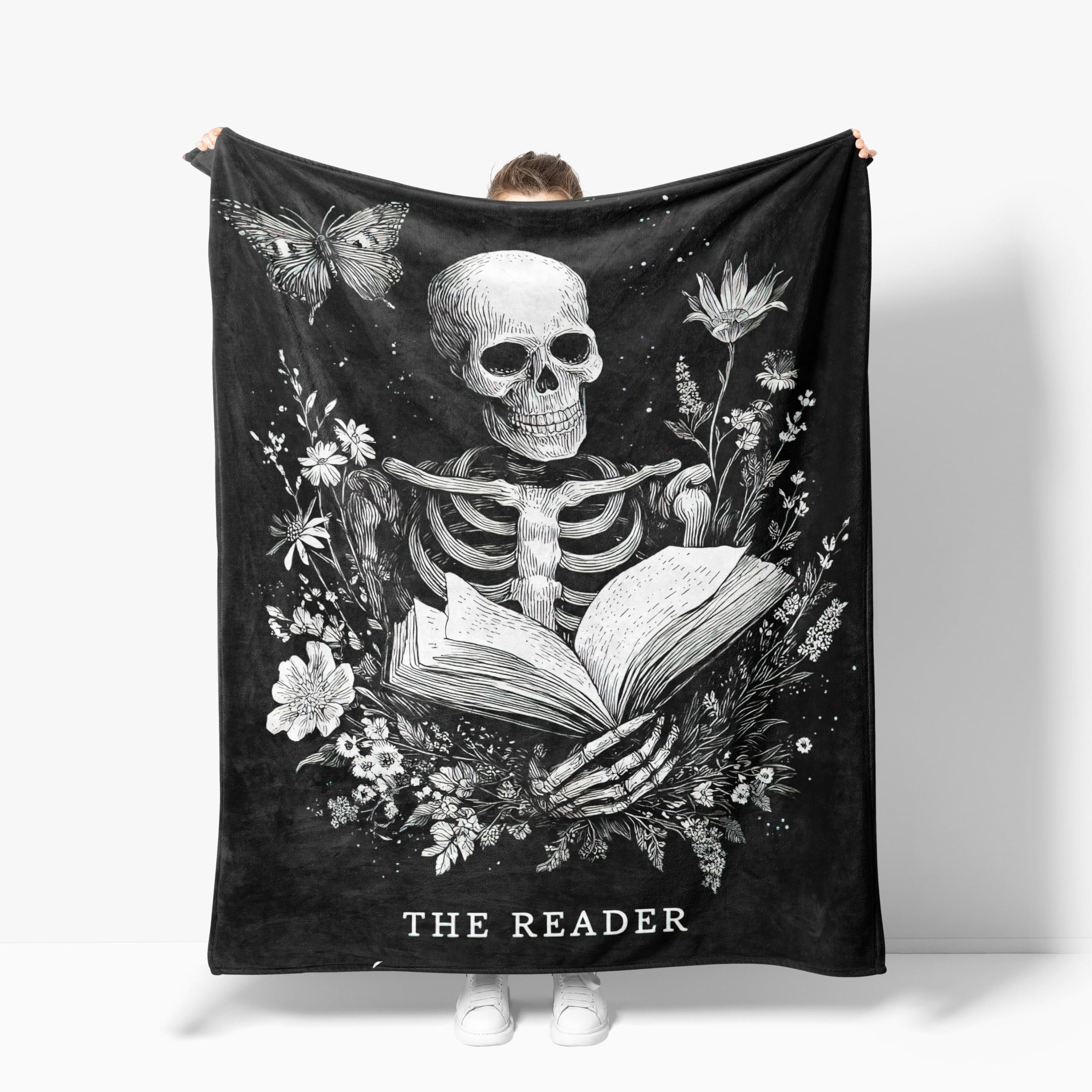 Skeleton Blanket Warm Plush Halloween Horror Gothic Skull Flannel Throw Blankets Super Soft Fleece Cozy Fuzzy Stuffed Blanket Halloween Goth Skull Gifts for Kids Teens Adults Room Decor 40"X50"