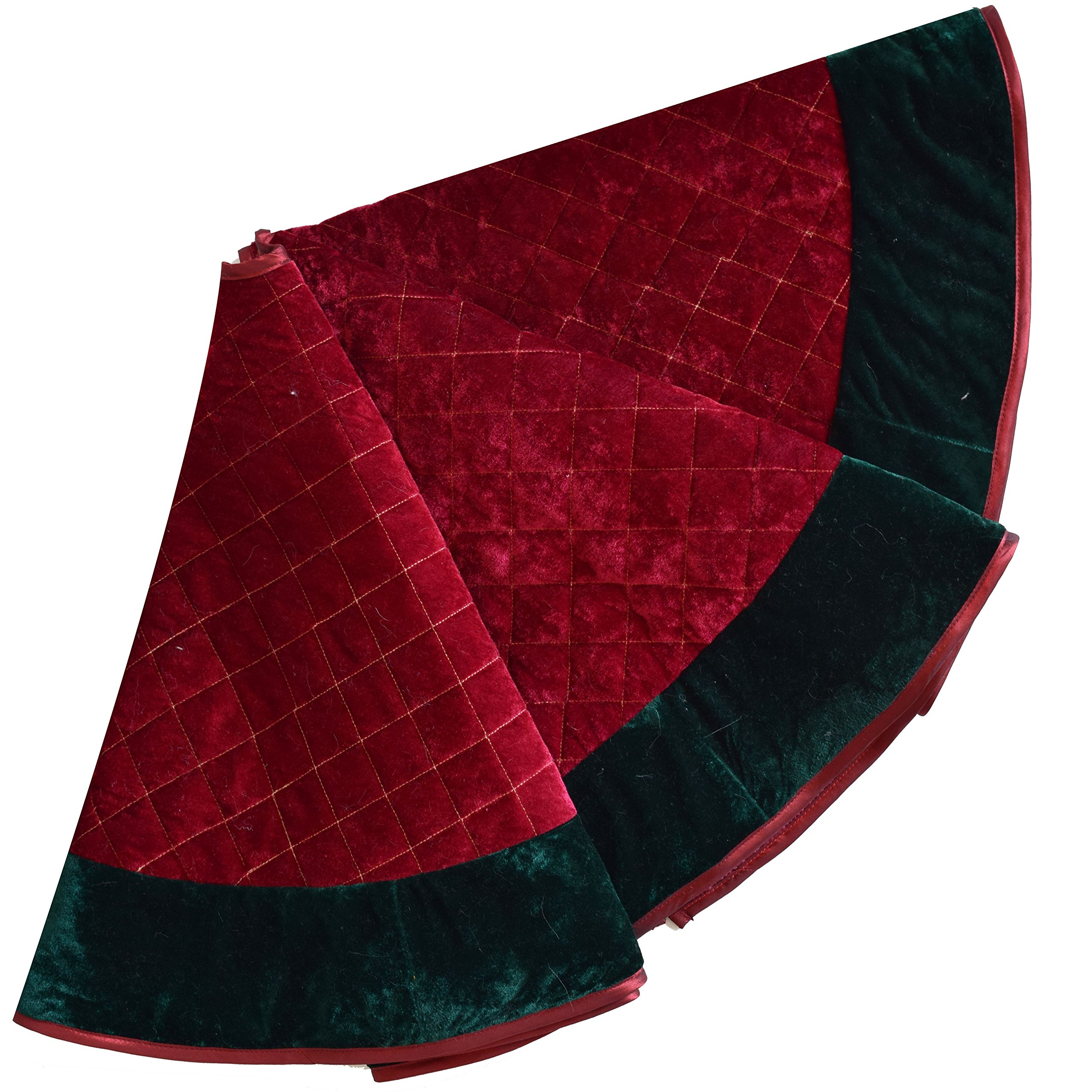 SORRENTO Red velvet diamond quilted embroidery decoration skirt with Green border decoration Christmas tree skirt 36inch(10-15 DAYS DELIVERY)