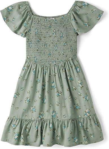 The Children's Place girls Floral Smocked Babydoll Dress