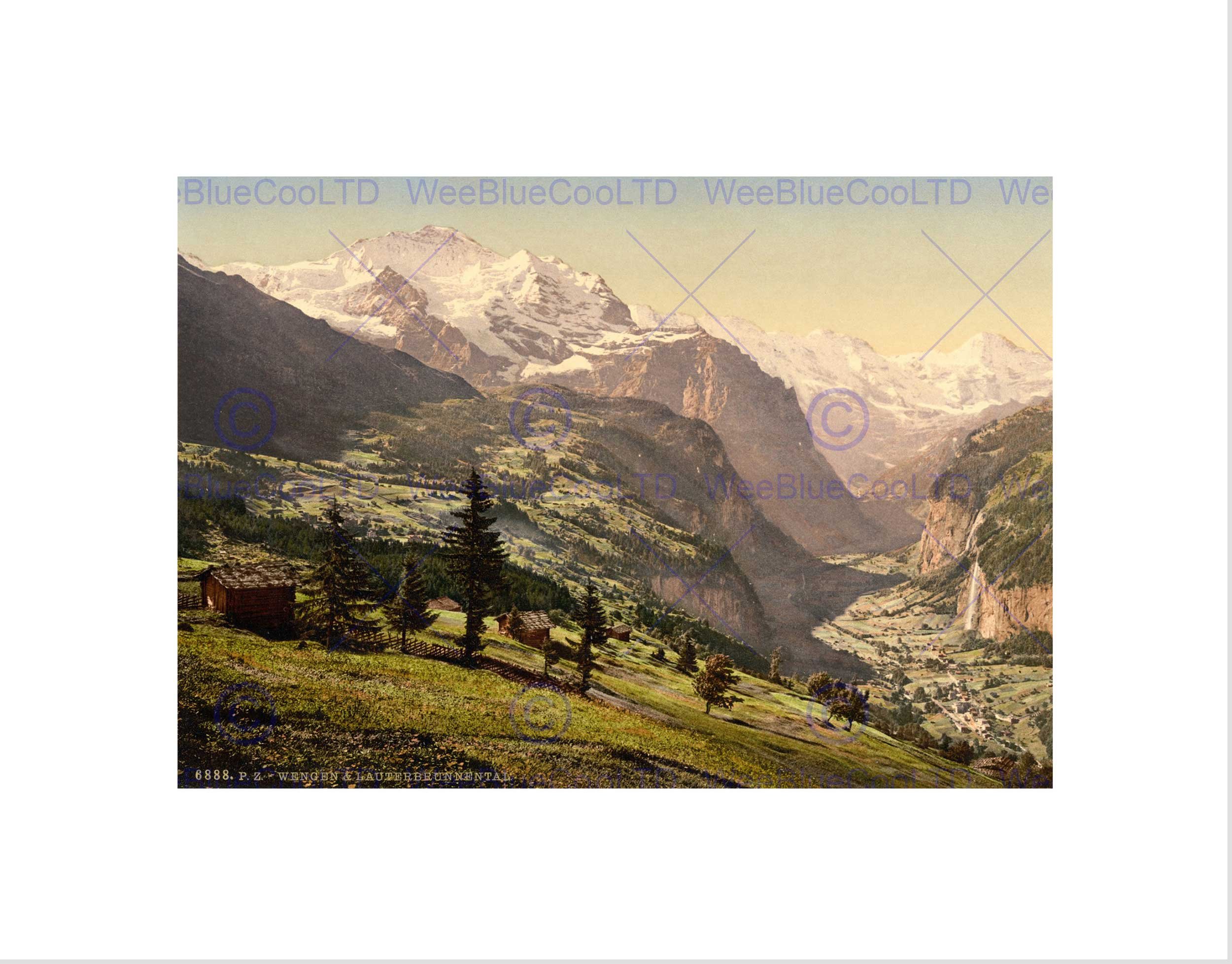 Wee Blue Coo Photo Lauterbrunnen Valley Wengen Village Mountain Switzerland Wall Art Print