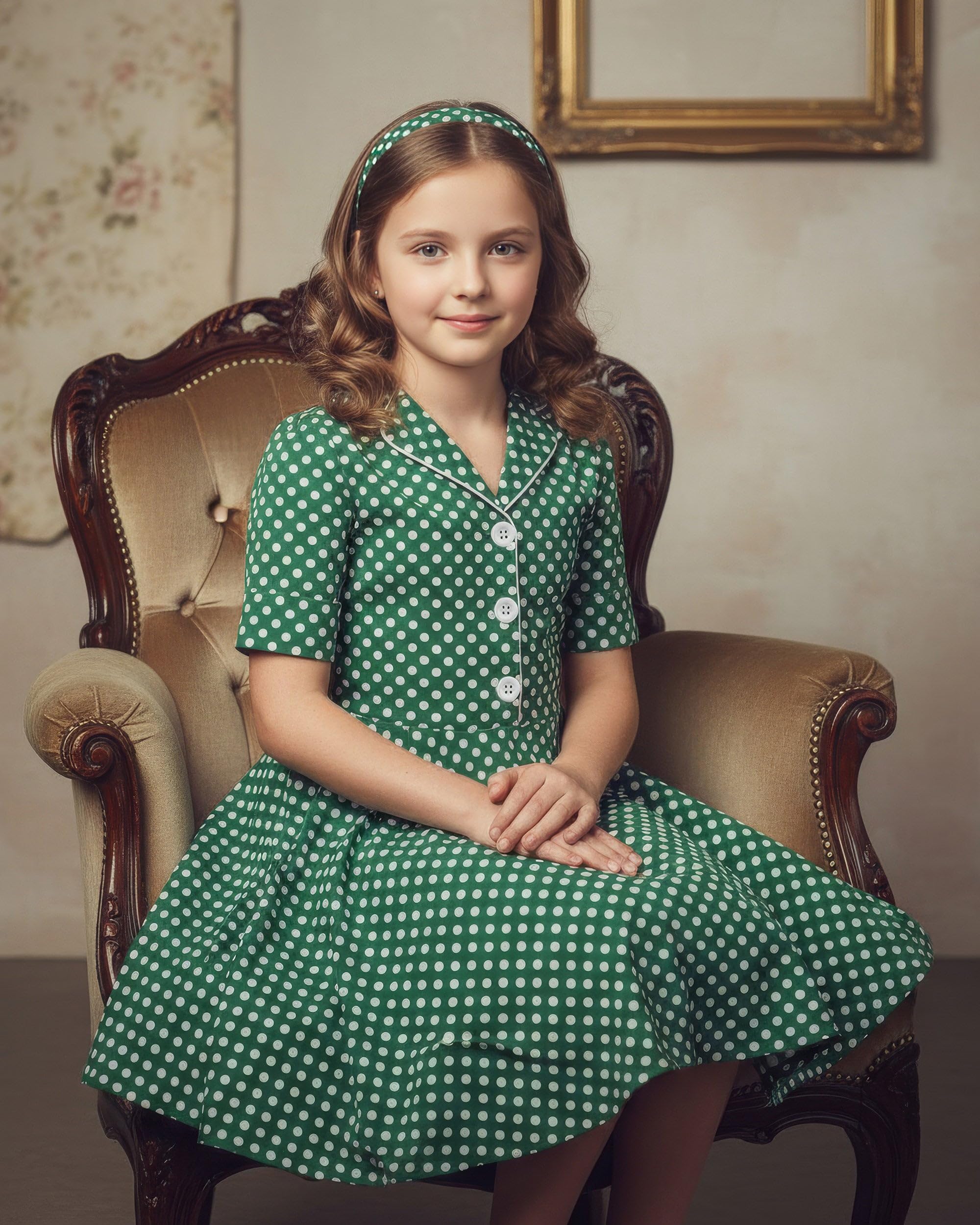 BlackButterfly Vestito Bambina Sabrina a Pois | Gonna a Ruota, Maniche Corte Risvoltate, Colletto Classico, Abbottonatura, Foderato, Zip Laterale, 3-14 Anni