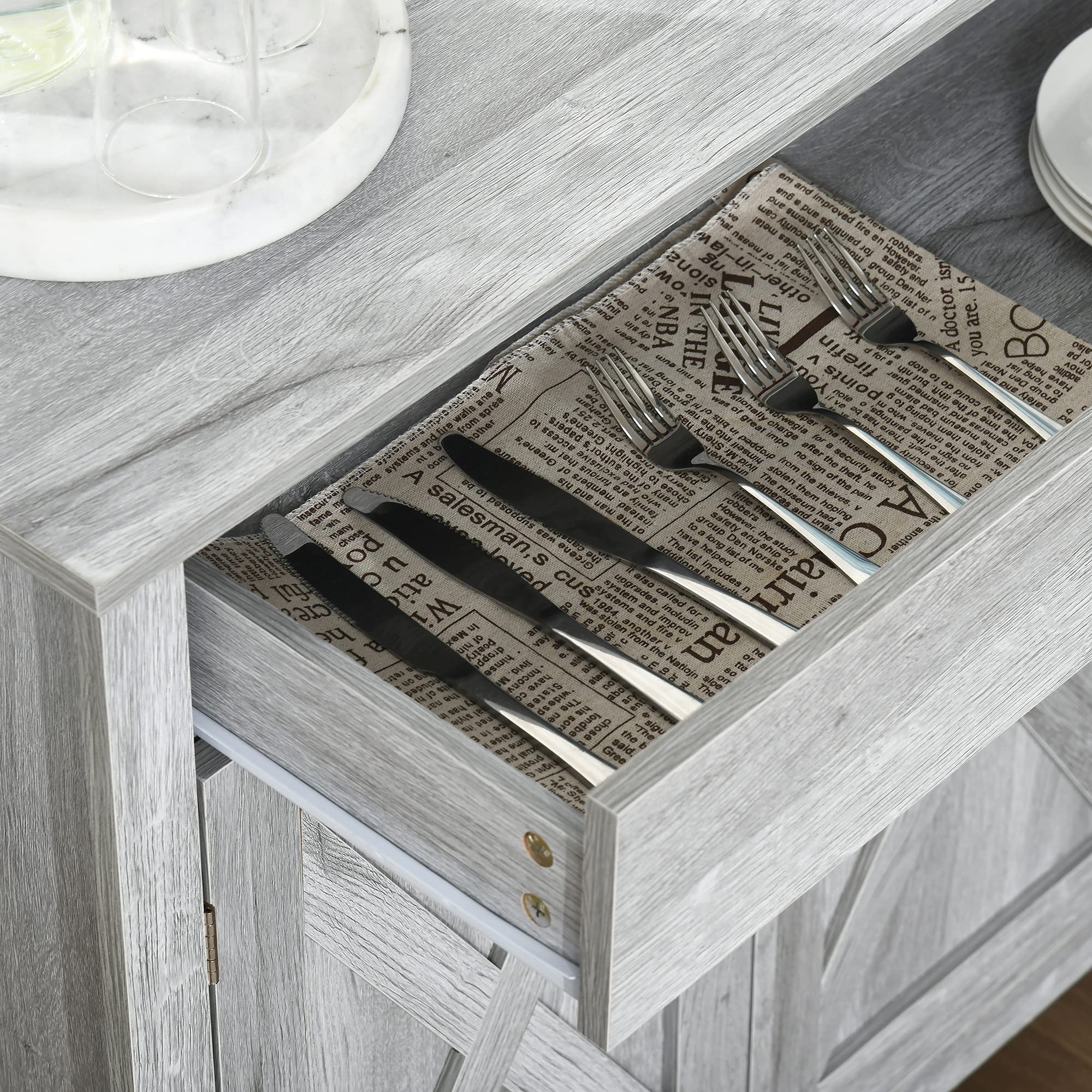 HOMCOM Credenza Cucina, Mobile Cucina con 2 Ante, Ripiani Regolabili e Cassetto, Stile Country, Credenza Buffet per Soggiorno, Salotto, Sala da Pranzo, 80x39.7x80cm, Color Grigio