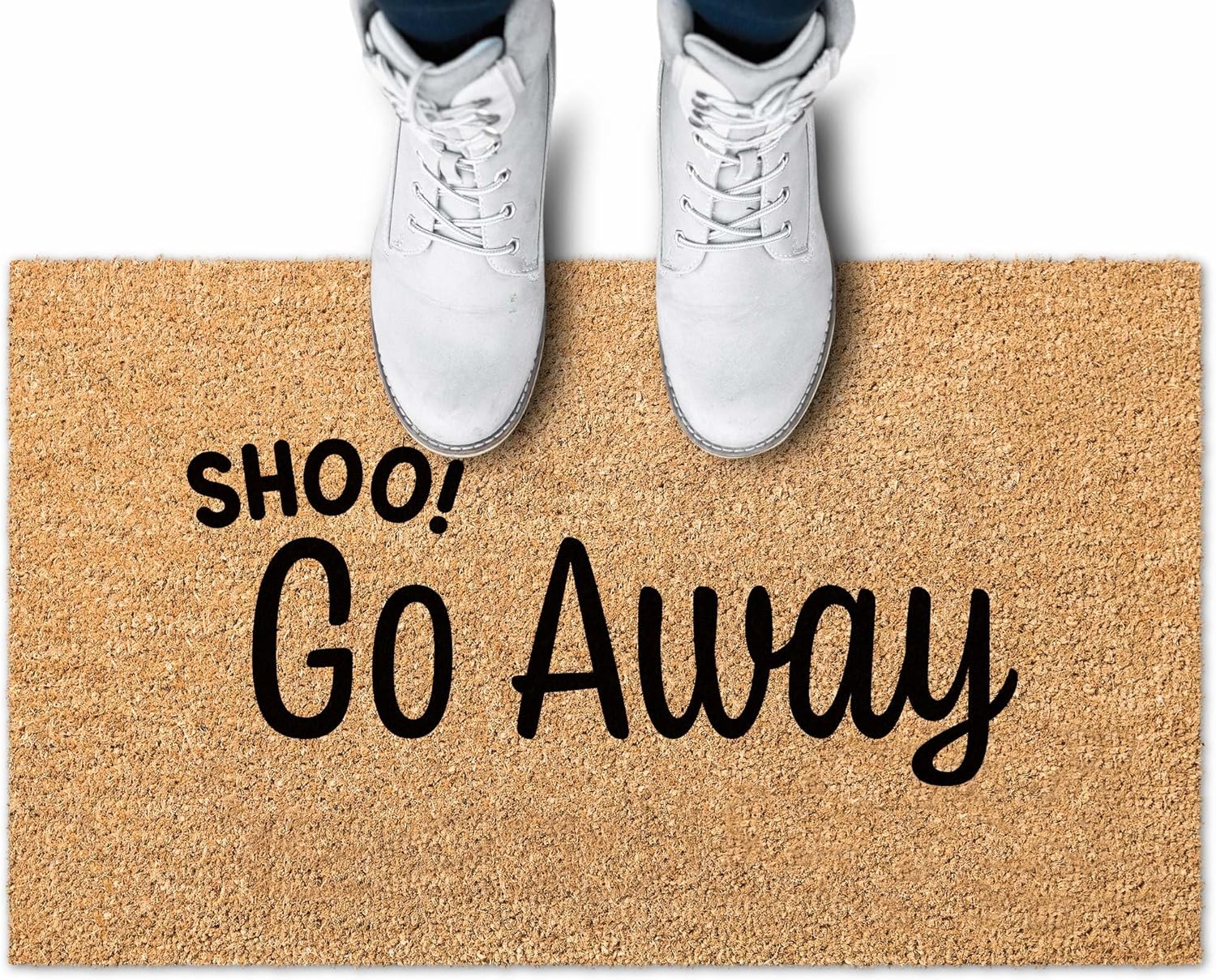 Coir Doormat Shoo Go Away Front Door Mat Indoor/Outdoor Heavy Duty Backing, 24x16" Inches, Coir Material, Made by My Sign Center