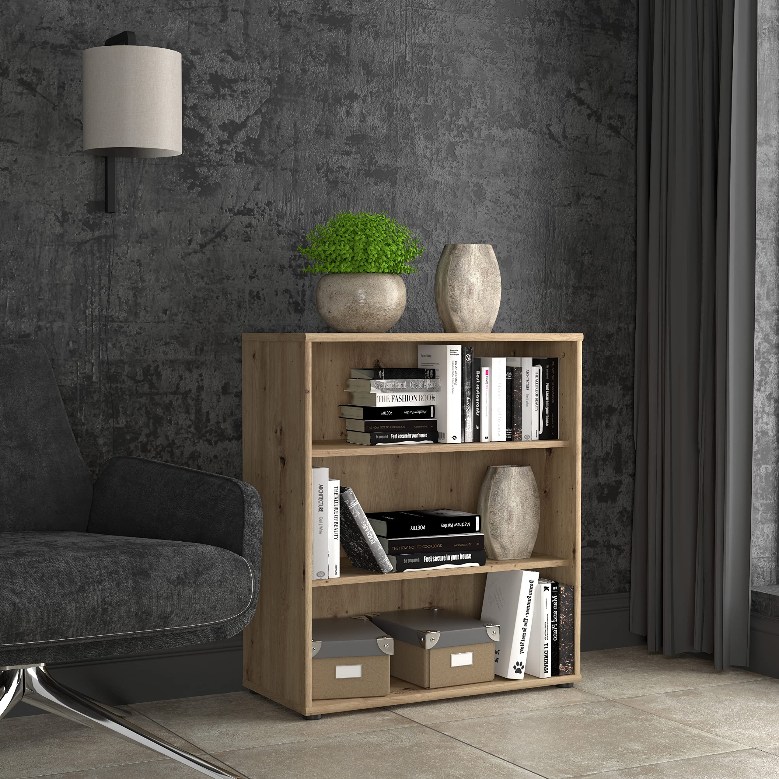 FORTE TEMPRA 2 Regal mit 2 Einlegeböden, Holzwerkstoff, Artisan Eiche Dekor, (B x H x T) 73,7 x 85,5 x 34,8 cm