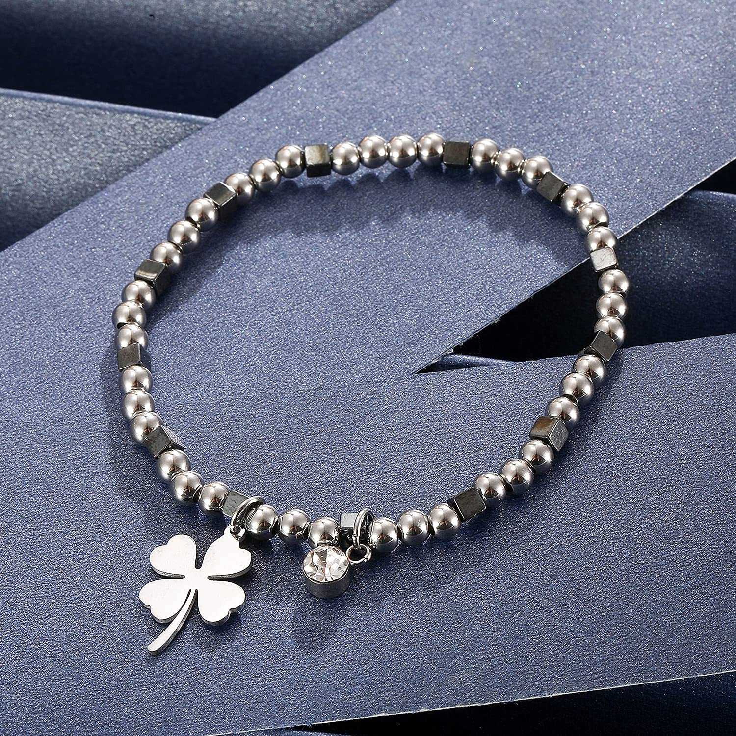 Ouran Bracciale elastico con perline da donna in acciaio inox con cristallo per ragazze, regalo per amici