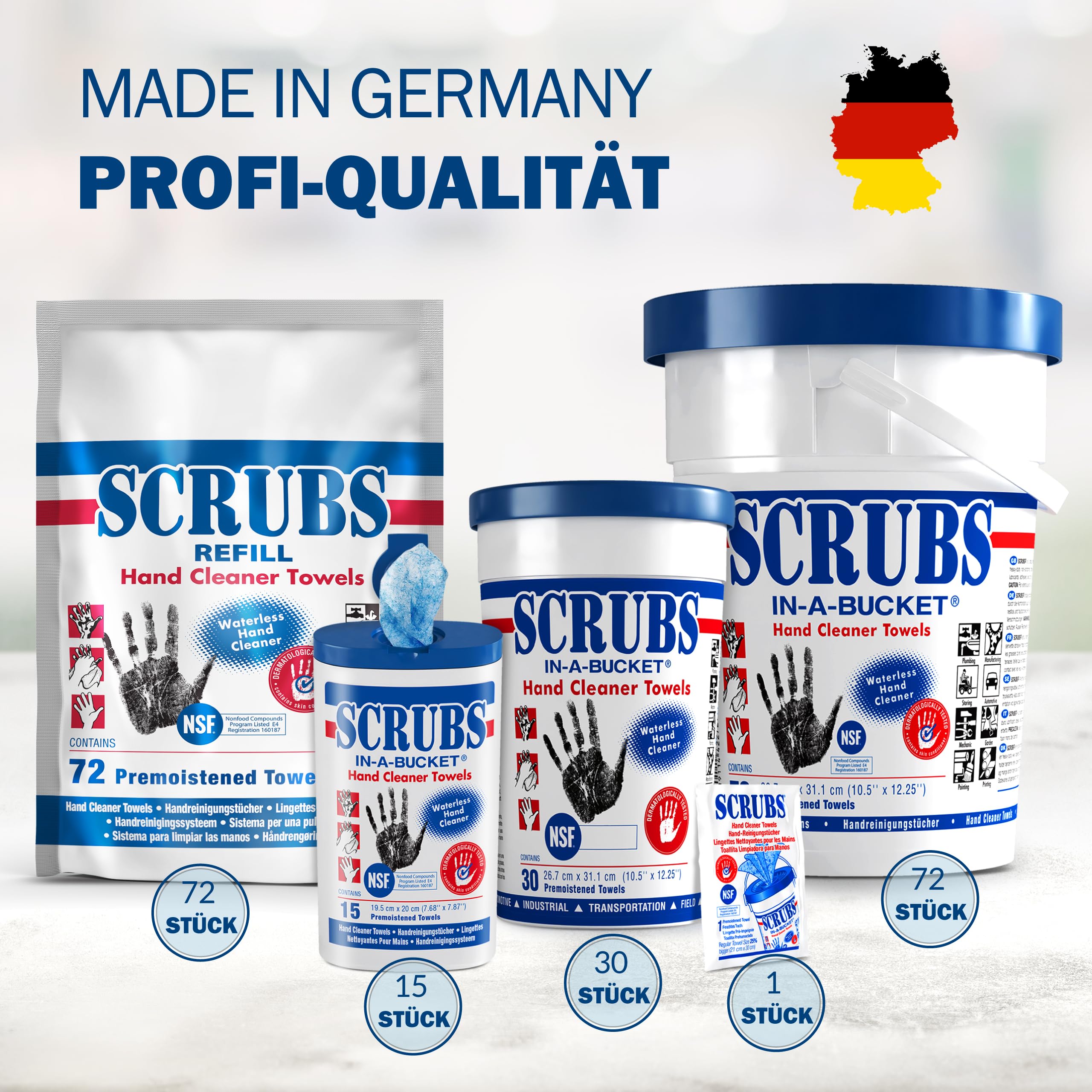SCRUBS in a Bucket - 30 Salviette per la pulizia delle mani - Detergente per le mani con approvazione NSF - la pulizia perfetta delle mani - Utilizzabile ovunque e ideale per viaggiare