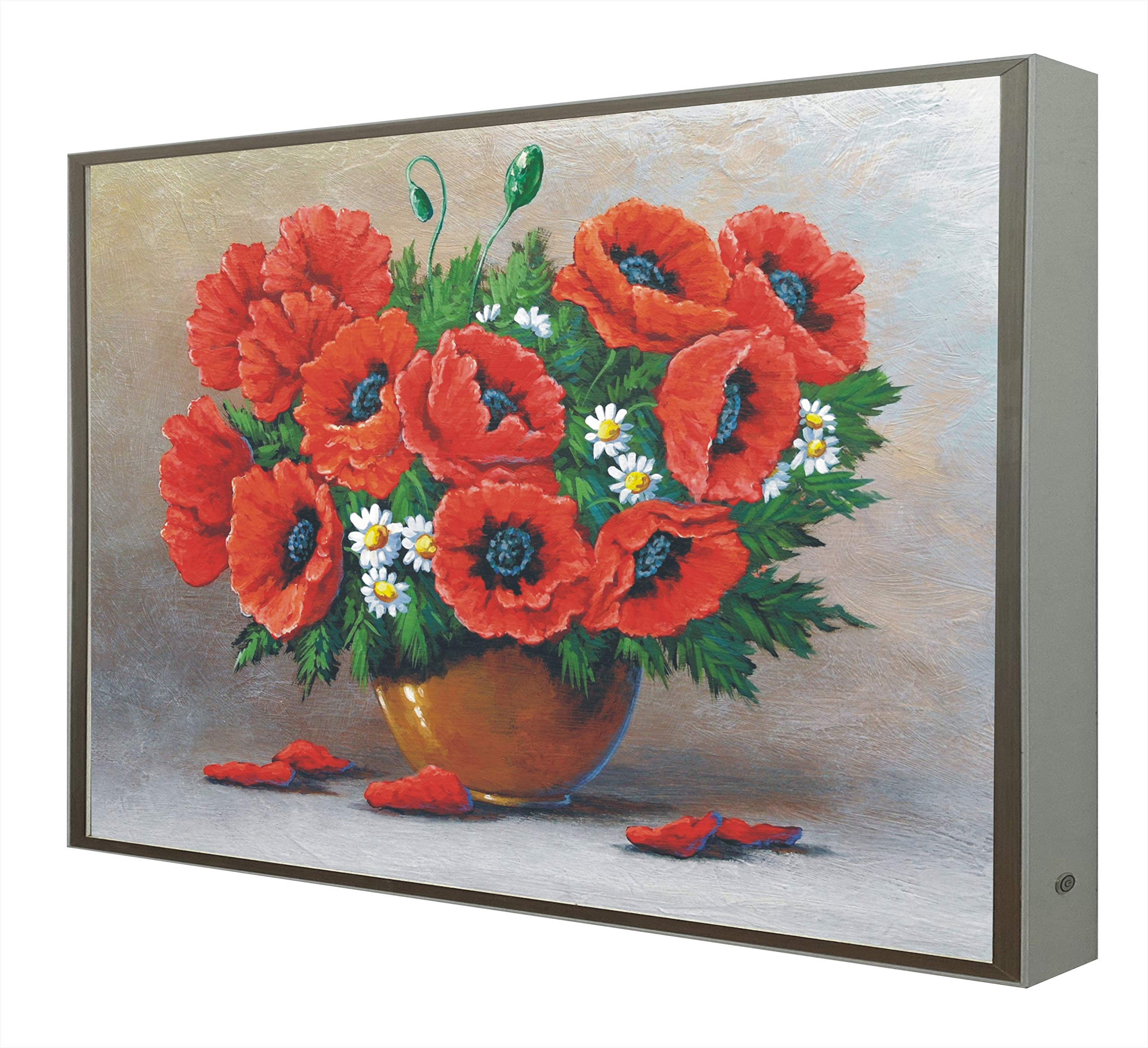 Cuadro con Marco de Madera Lacada en Blanco Iluminado con Leds Jarrón con Flores