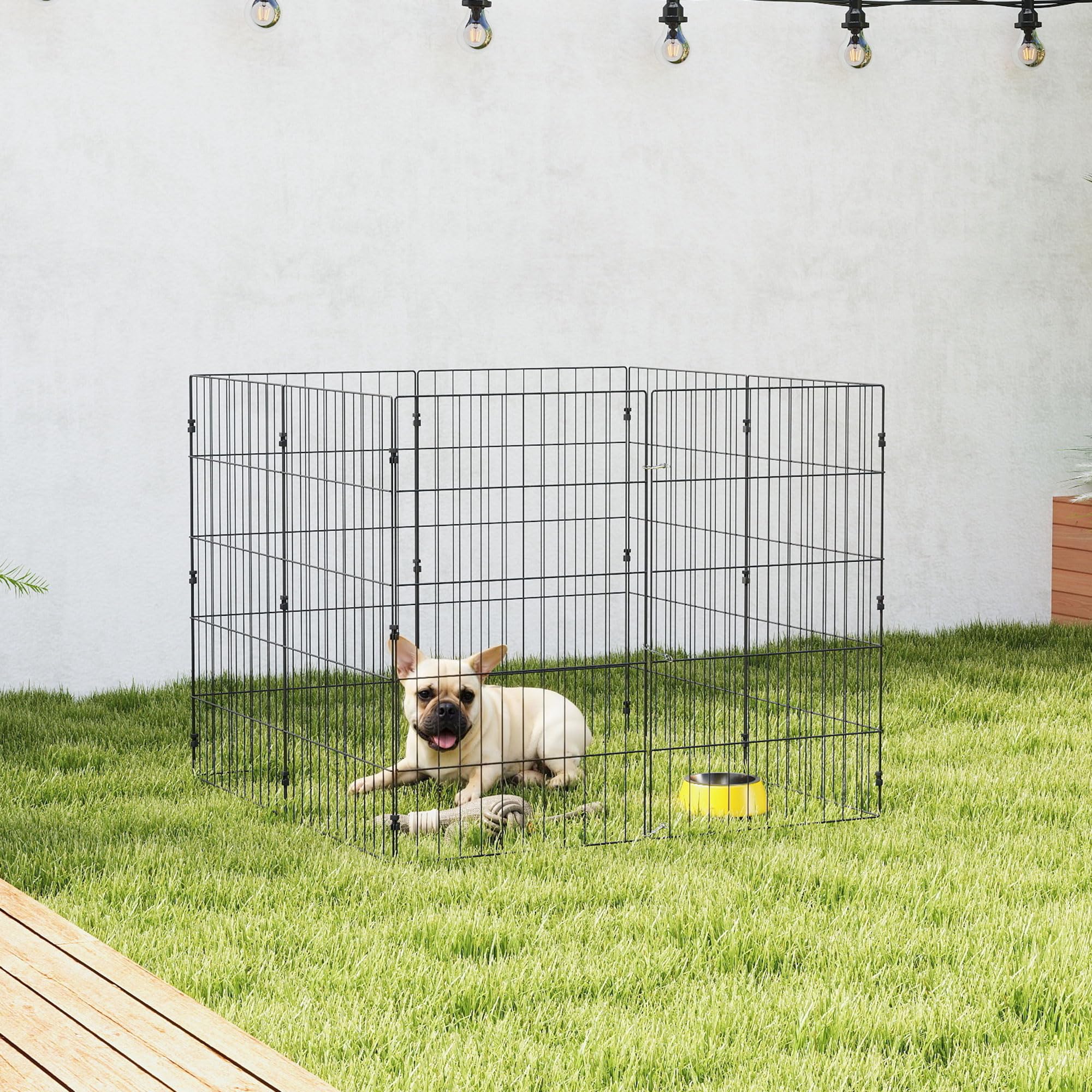 PawHut Recinto per Cani Pieghevole in Metallo, Recinto Espandibile per Animali con Picchetti per Interni ed Esterni, 50 x 80 cm, 8 Pannelli, Nero