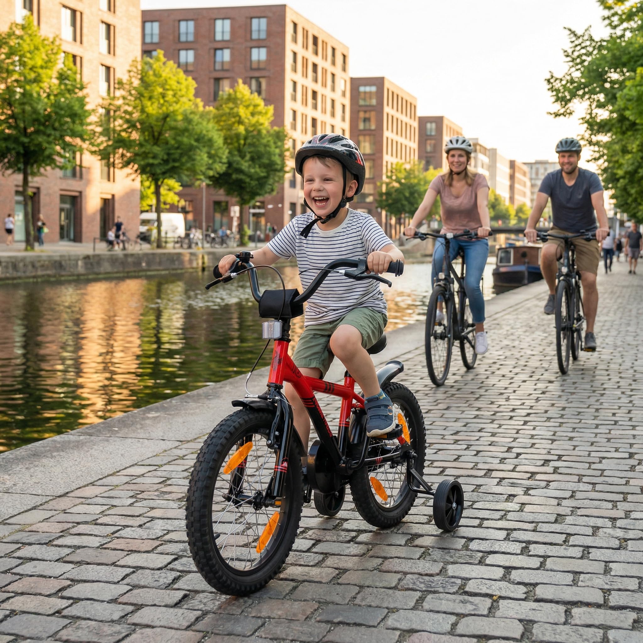 PROMETHEUS BICYCLES Bicicletta Bambini 5-7 Anni Bici per Bambina Bambino 16 Pollici Bimba con rotelle e Freno contropedale rosso nero