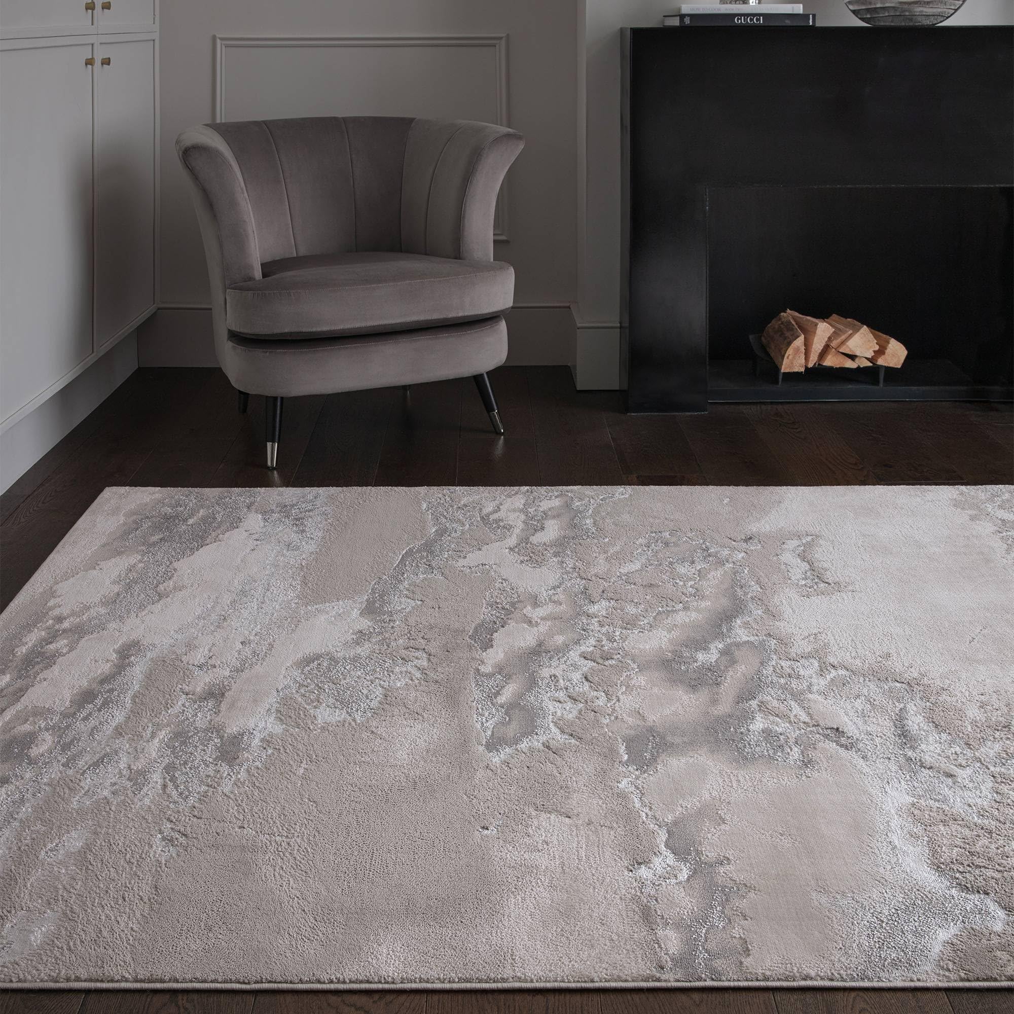 Lord of Rugs Modern Abstract Shiny Rug Silky Shimmer Soft High-Shine Carpet for Living Room, Bedroom Luxury Geometric and Marbled Patterns Rug Cloud AU02 Grey/Silver, Small 80 x 150 cm (2'6"x5'0") โ image 1