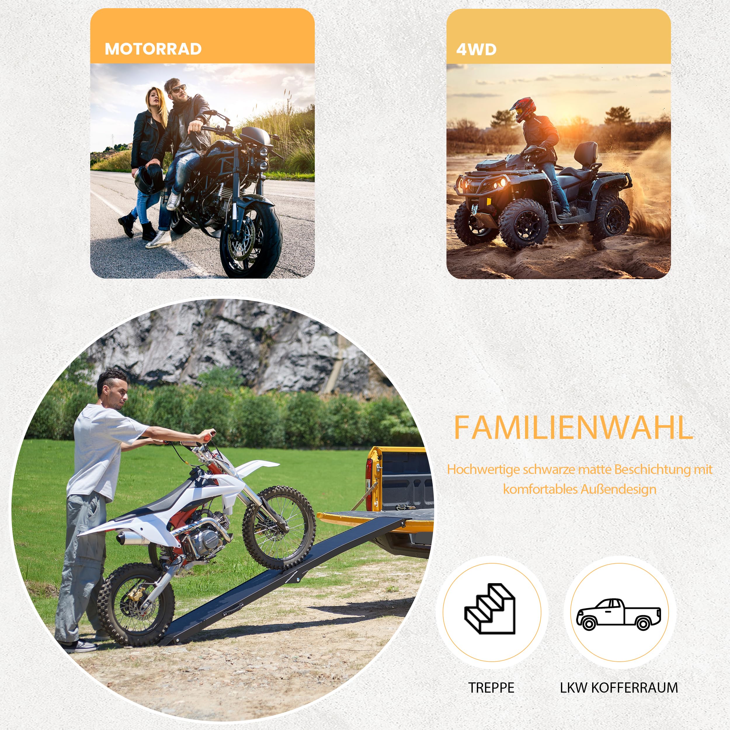 gardhom Rampe Auto Klappbar 340kg Alu Auffahrrampe PKW Stabil Laderampe für Anhänger Auffahrrampe Motorrad Fahrradrampe 203x28x4.5cm