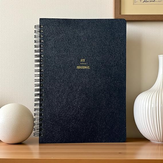 Difference Introduction 4 Month Target and Exercise Planner Notebook, A5 Spiral, 132 Pages, Artificial Leather Cover | Fit Journal (Navy Blue)