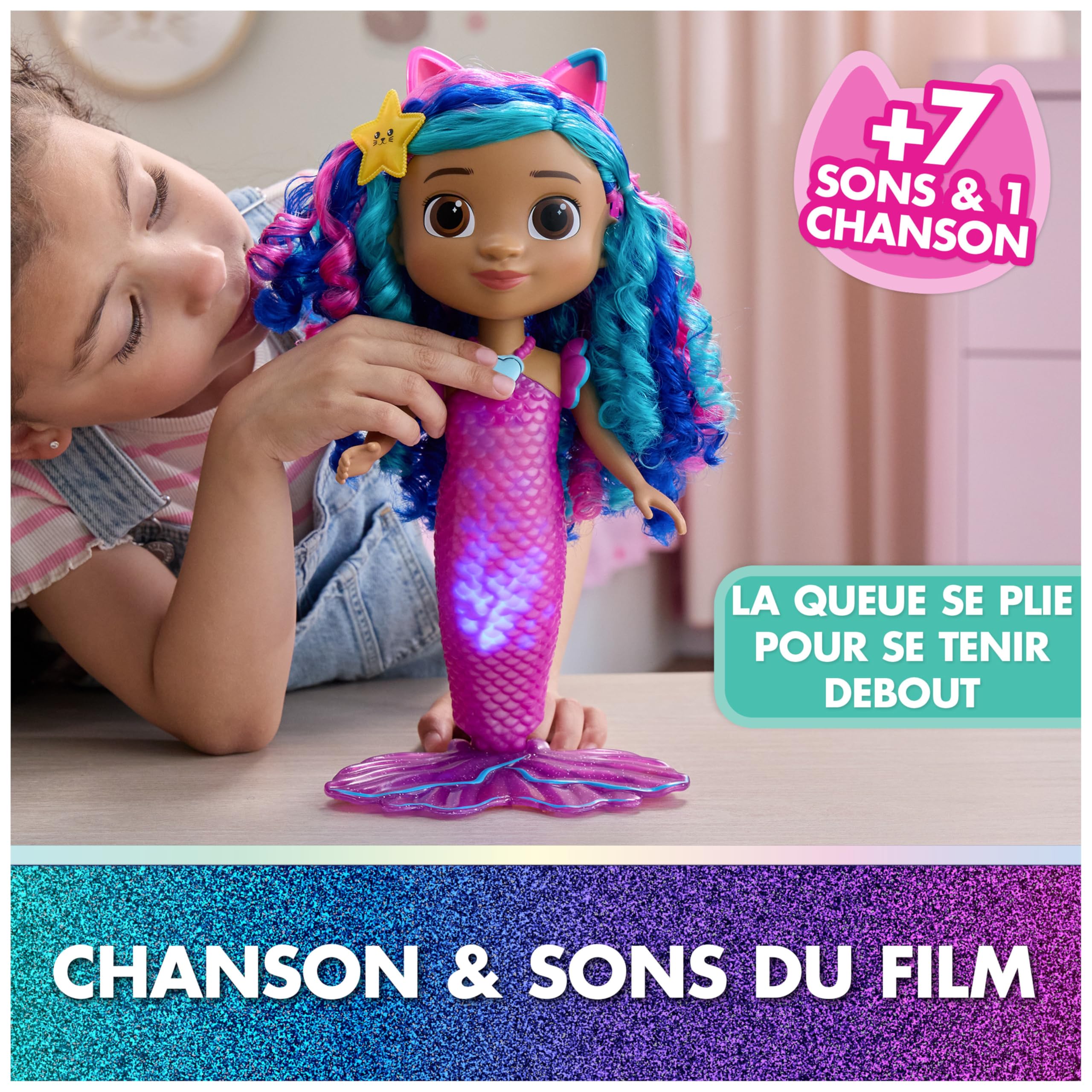 Gabby et la Maison Magique Le Film - Gabby Dollhouse - Poupée Sirène À Fonctions 35 Cm - 1 Figurine Et 2 Accessoires - Sons & Lumières - Dessin Animé Jouet Maison De Poupée - Jouet Enfant 3 Ans Et +