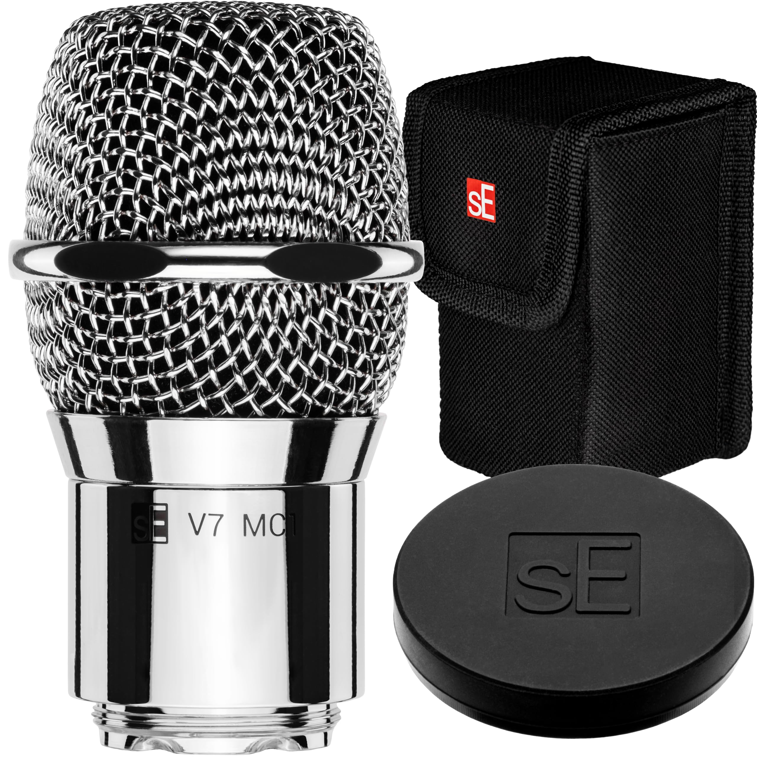 SE ELECTRONICS V7 MC1 Wireless Microphone Capsule - Compatible with Shure Wireless Transmitters - Professional Dynamic Microphone for Singing, Speech &amp; Music Studio Recording (Chrome MP03 Pouch)