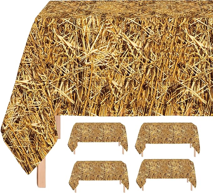 Oojami 4 Pack Straw Table Cover Western Birthday Theme Tablecloth Large