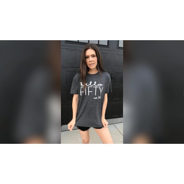 50th Birthday Gift Shirts for Women Hello Fifty Letter Print Retro T Shirt Birthday Party Short Sleeve Tee Tops