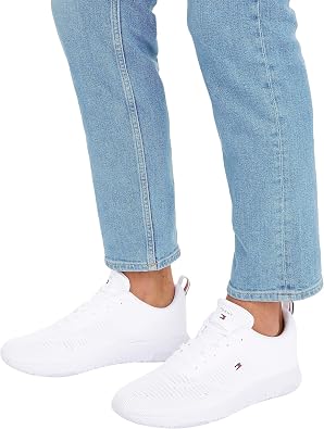 Tommy Hilfiger Men's Runner Trainers Corporate Knit Rib Runner Sports Shoes, White, 10