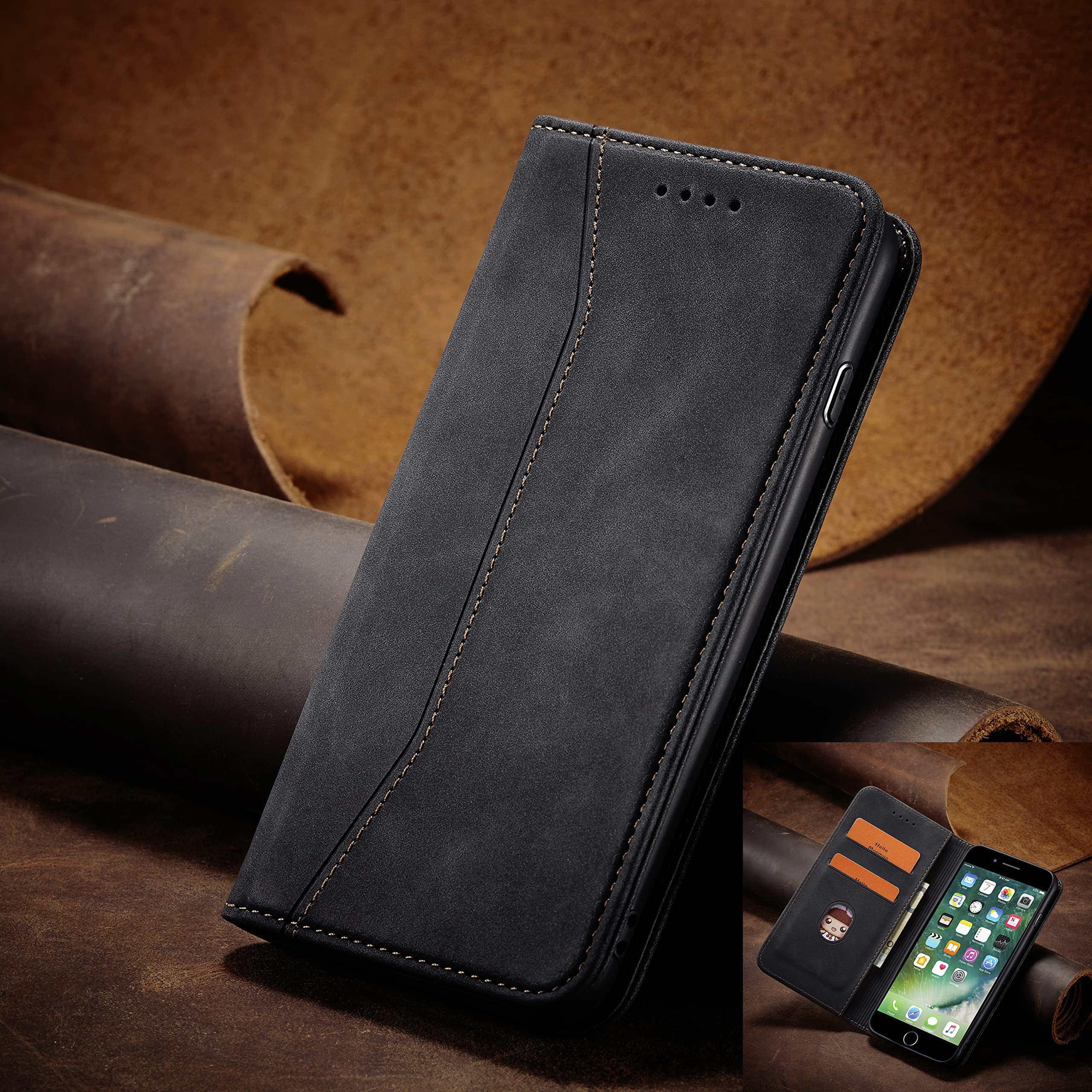 UEEBAI Wallet Case For IPhone 7 Plus IPhone 8 Plus, Retro 9 Card Holder Slots Zipper