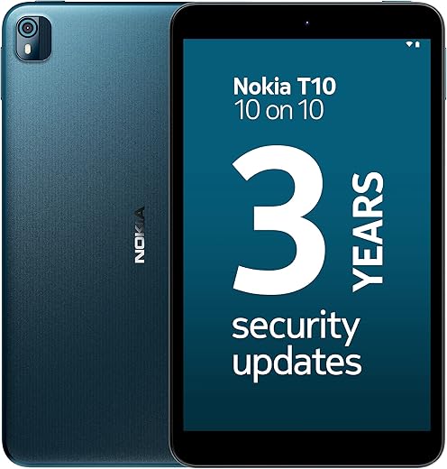Nokia T10 Android 12 Tablets with 8 HD Display, 8MP Rear Camera, AI face Unlock, All-Day Battery, WiFi | 3 + 32GB, 8 inches – Blue