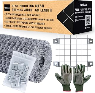 Rat Mesh - Rodent Proofing Wire Metal Mesh Roll 6M x 300mm With Wall Fixings to Block Rats, Mice & Squirrels | Use to Cover Vents Air bricks - Fill Gaps & Holes - Protect Chicken Coops & Shed Bases UK