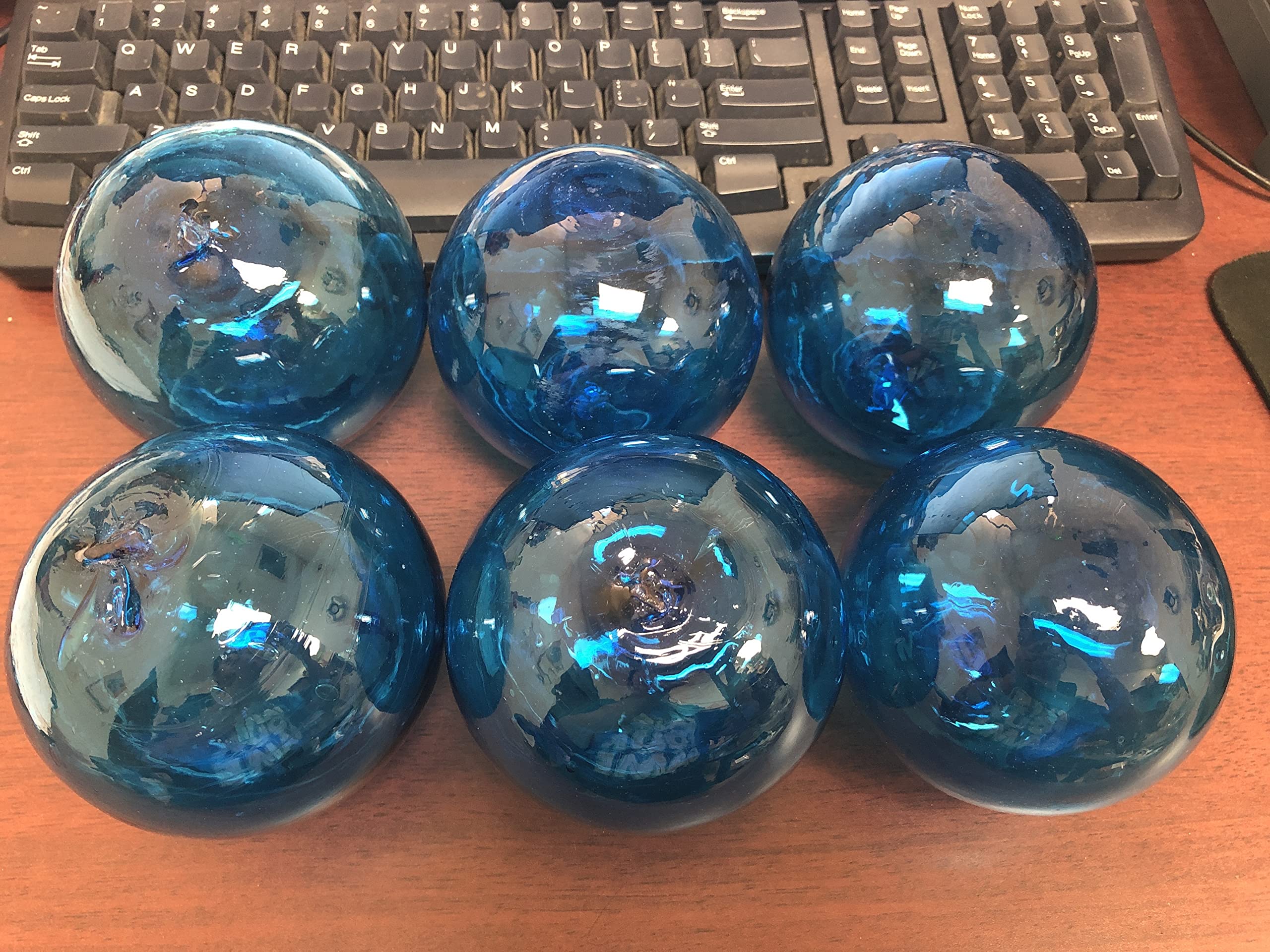 6 Pieces Light Blue Decorative Reproduction Blown Glass Float Fishing Buoy Ball 4