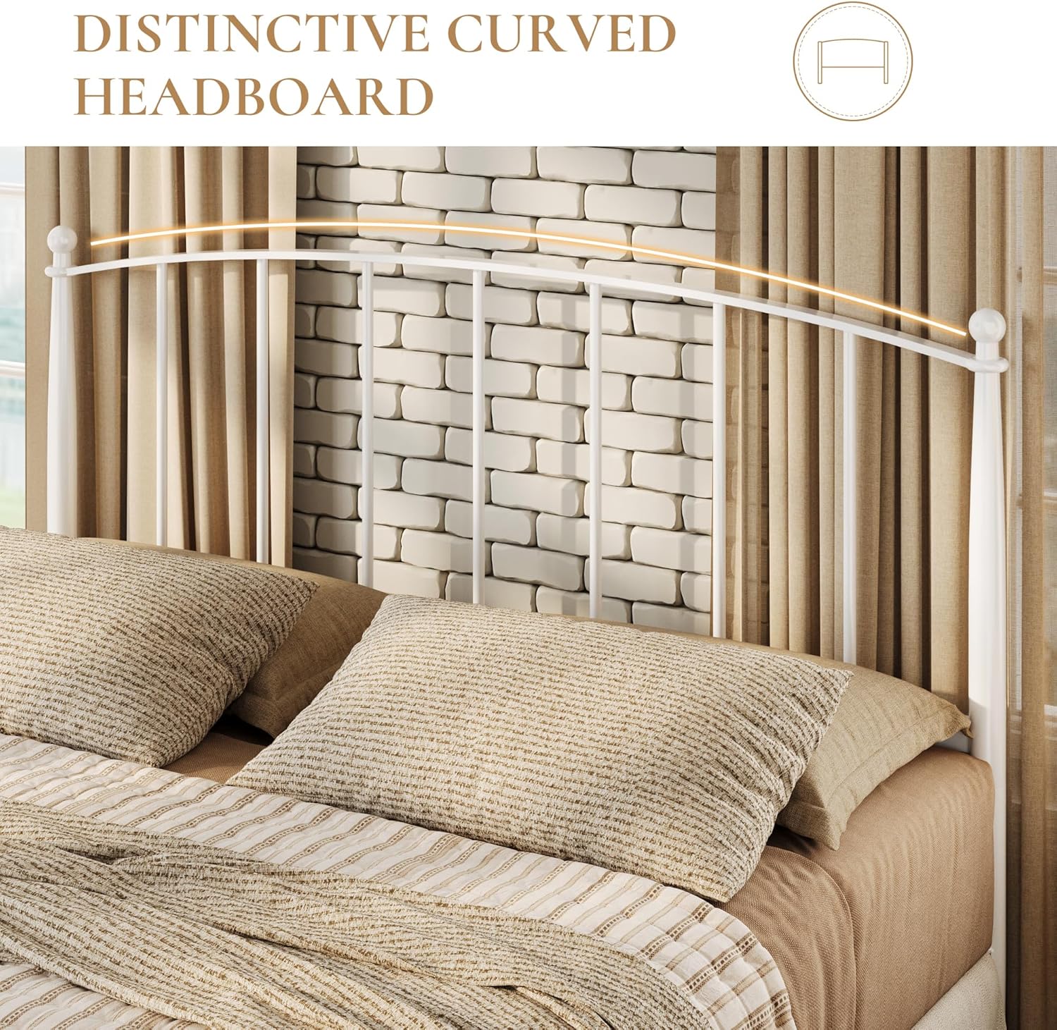 SHA CERLIN Queen Bed Frame, Metal Platform Bed with Victorian Style Iron-Art Headboard and Footboard, Easy Assembly, No Box Spring Needed, White - Image 4