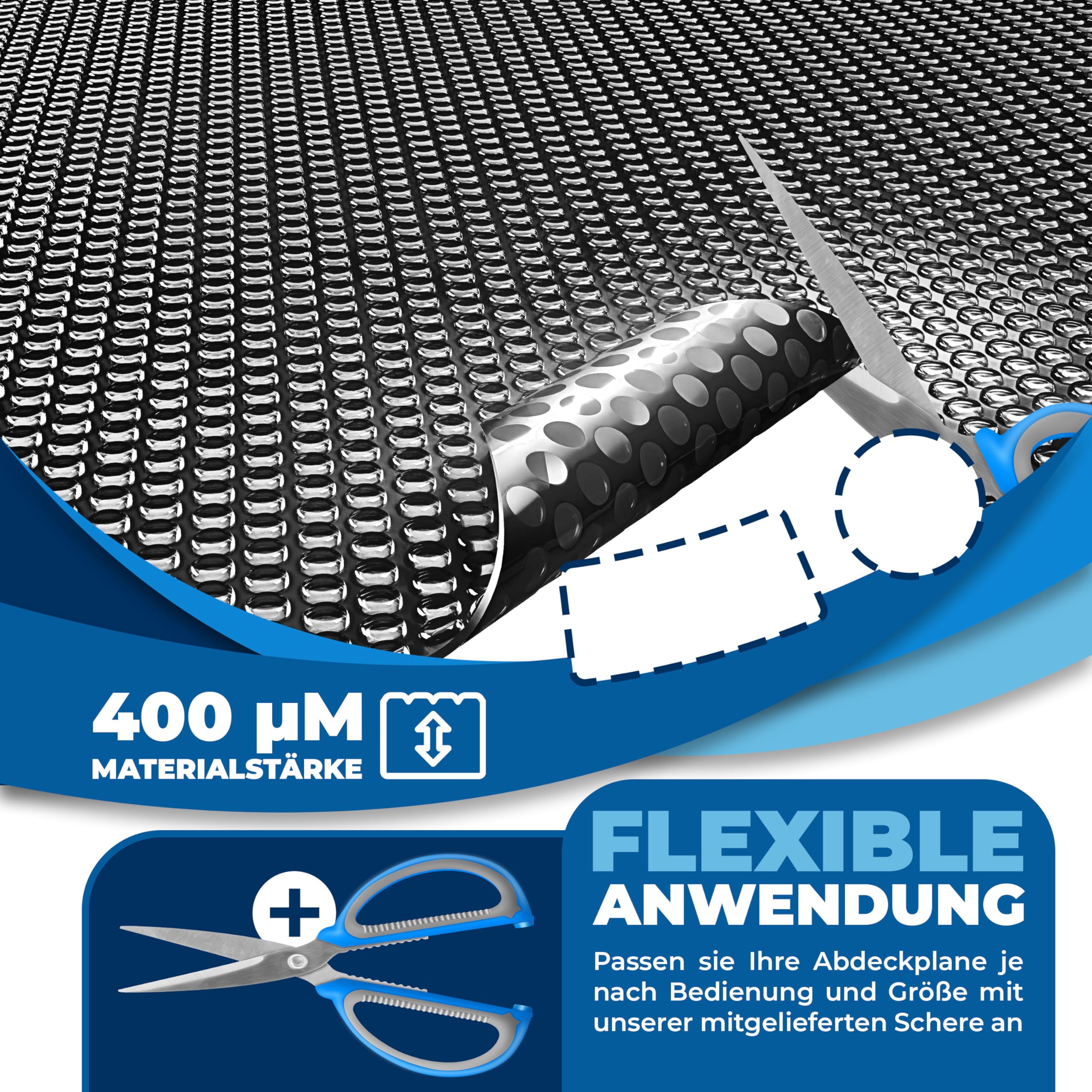 KESSER® Bâche Solaire pour Piscine Ronde Ø 244 cm | Foglio Solaire épaisseur 120 ṁm | La bâche Solaire de Couverture Solaire Peut être coupée | Bâche Solaire de Piscine Feuille, Le Noir, 450 x 220cm