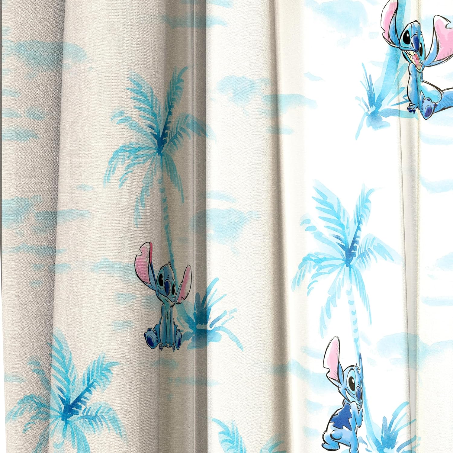 Jay Franco Black Out Window Curtains for Kids Bedroom 4-Piece Drape Set with 2 Tiebacks, White - Lilo & Stitch, 42" W x 63" L (Pack of 2)