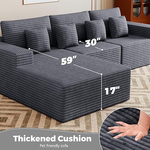 Miniatura 2 de Sofás seccionales modulares de nube de 111 pulgadas con chaise en forma de L, sofá tapizado de asiento profundo sin estructura para sala de estar,