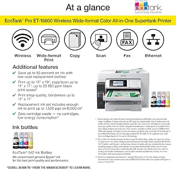 Epson EcoTank Pro ET-16600 Wireless Wide-Format Color All-in-One Supertank Printer with Scanner, Copier, Fax, and Ethernet