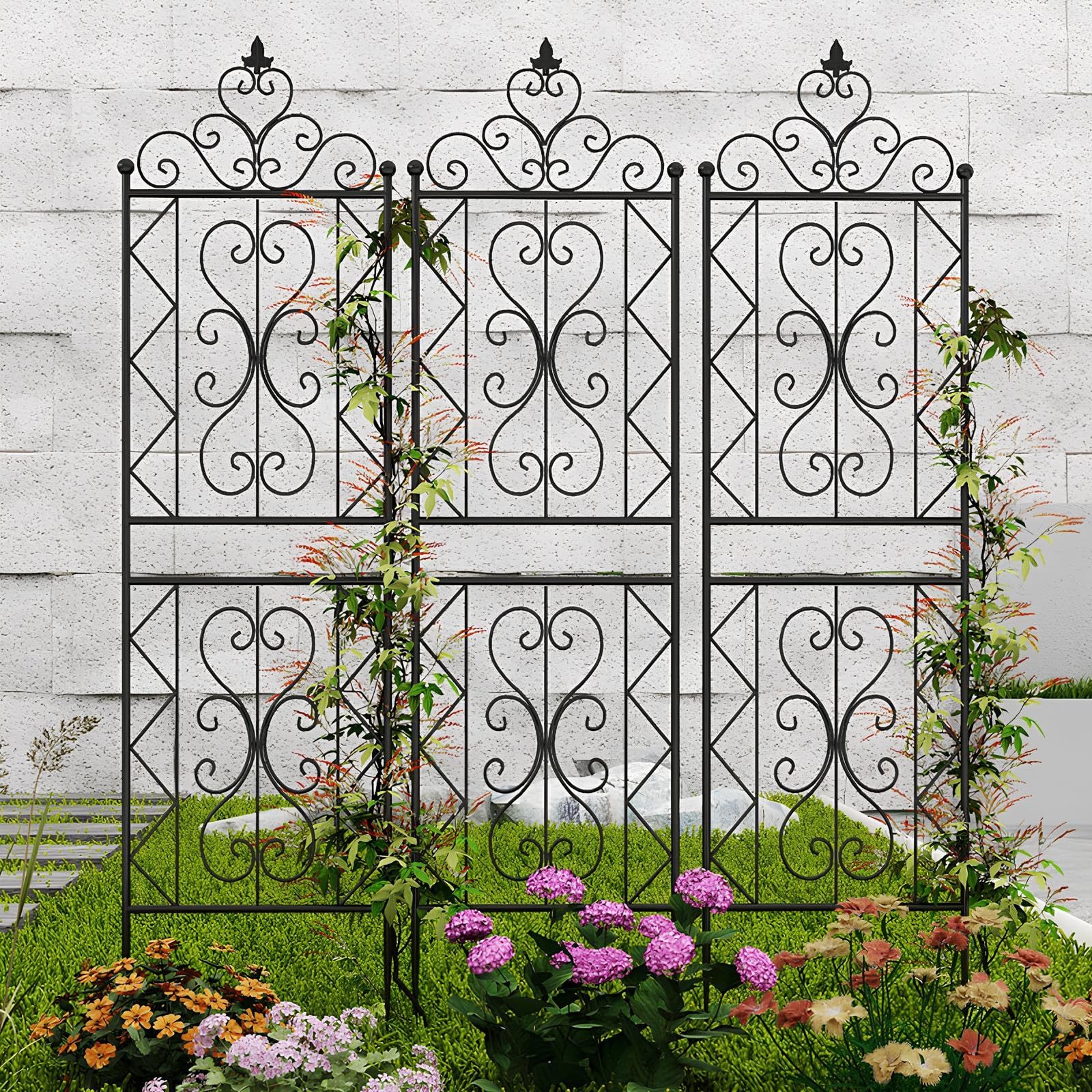 Traliccio da Giardino in Metallo Antiruggine, 50x185cm/50x210cm Griglia per Rampicanti, Grigliato da Supporto Divisorio Decorativo per Rose, Edera(Black,W50xH210cm)
