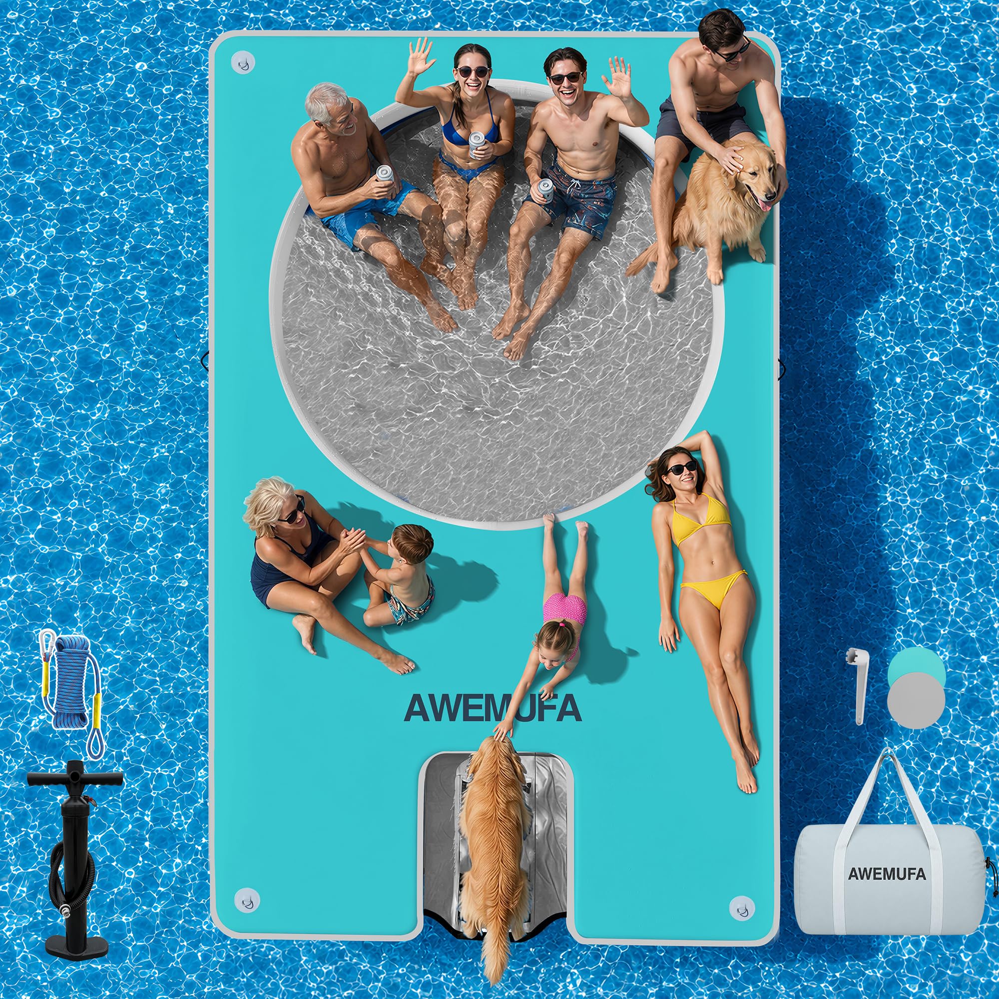 AWEMUFA Inflatable Floating Dock with ramp and mesh