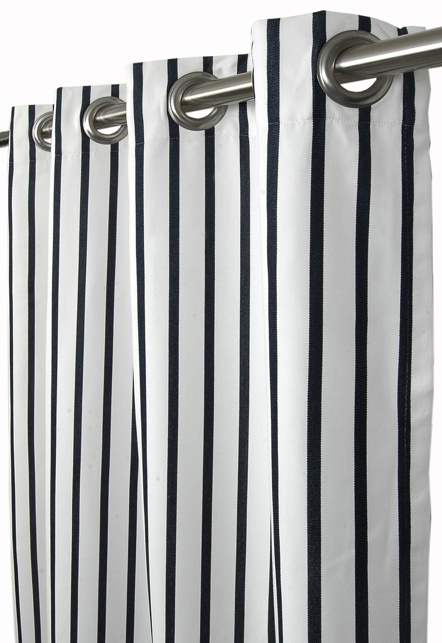 Outdoor/Indoor Sunbrella Curtain 108 inch x 50 inch Water Resistant/Weather Resistant with 8 Stainless Steel Grommets Stripe Lido Indigo