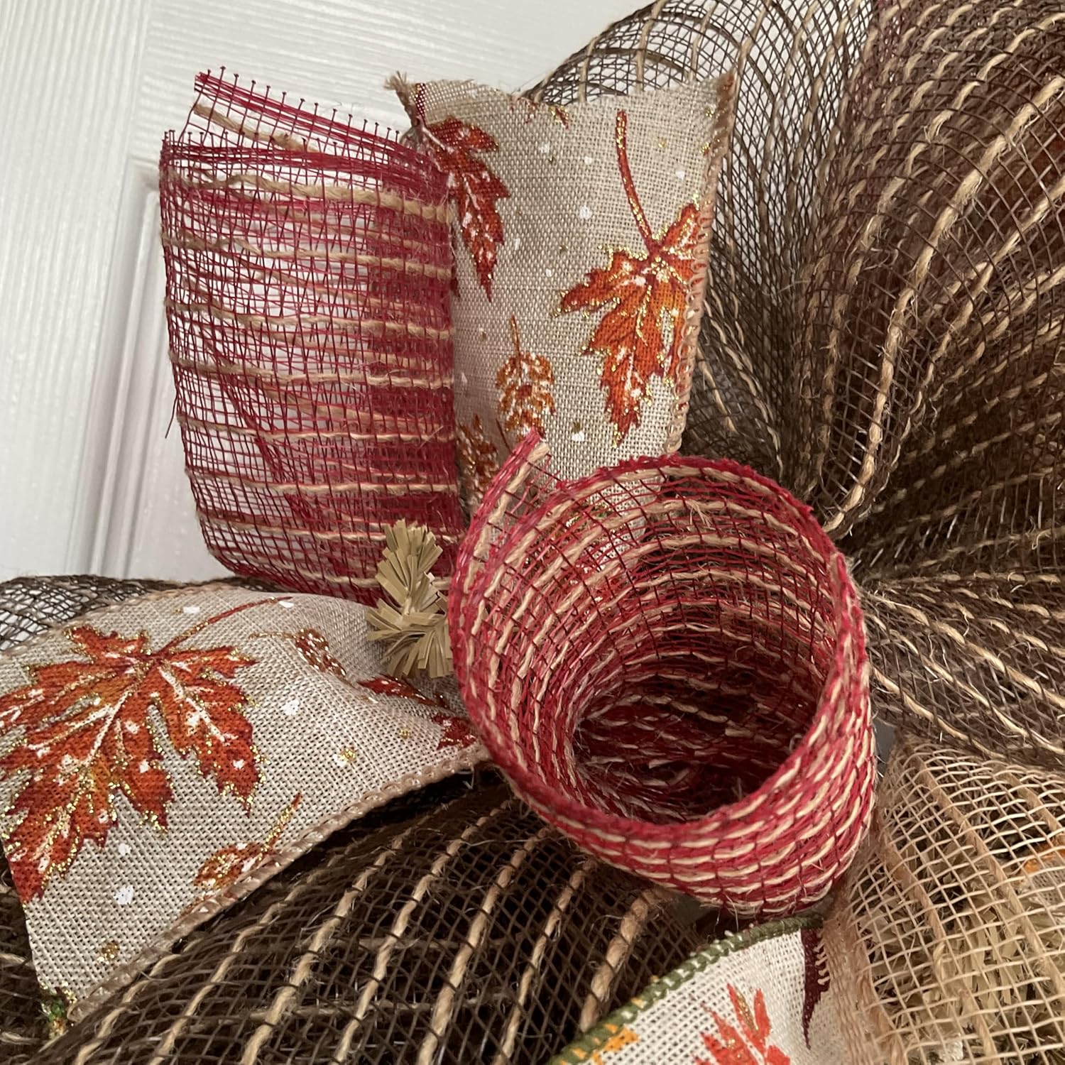 Autumn Leaves Welcome Wreath Handmade Deco Mesh Available in 24 inch and 28 inch diameters