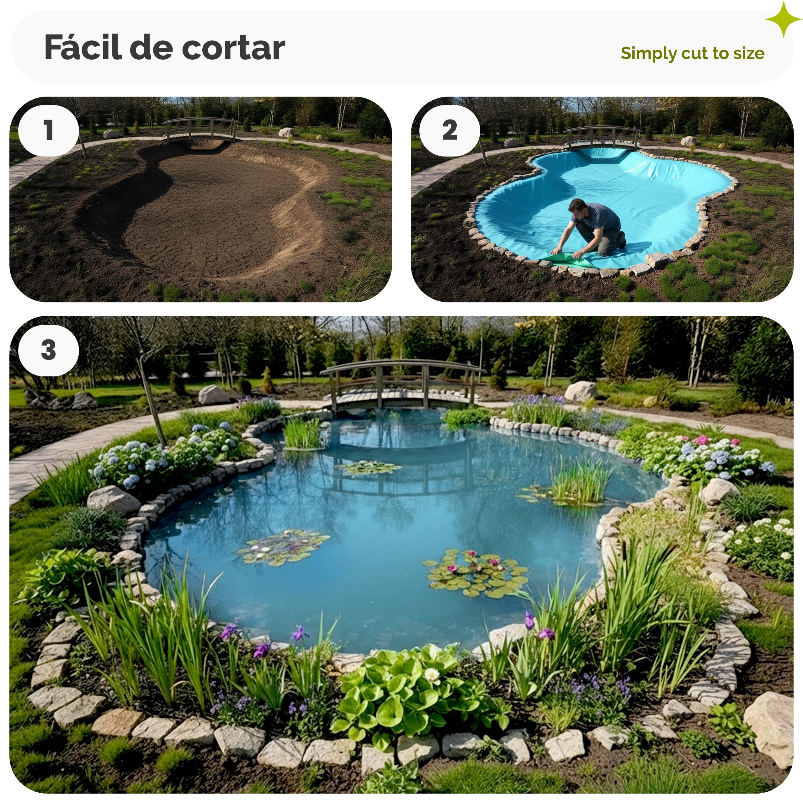 Garronda lámina de Estanque 6x3 m (18 m²) PE 0,5 mm Lona Impermeable 3 Capas Resistente UV para jardín Peces Fuente Azul Verde GD-0223