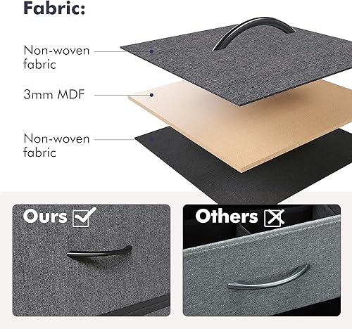 Miniatura 7 de Jojoka Cómoda para dormitorio con 5 cajones, cómodas y cajoneras para pasillo, entrada, unidad organizadora de almacenamiento con tela, marco de