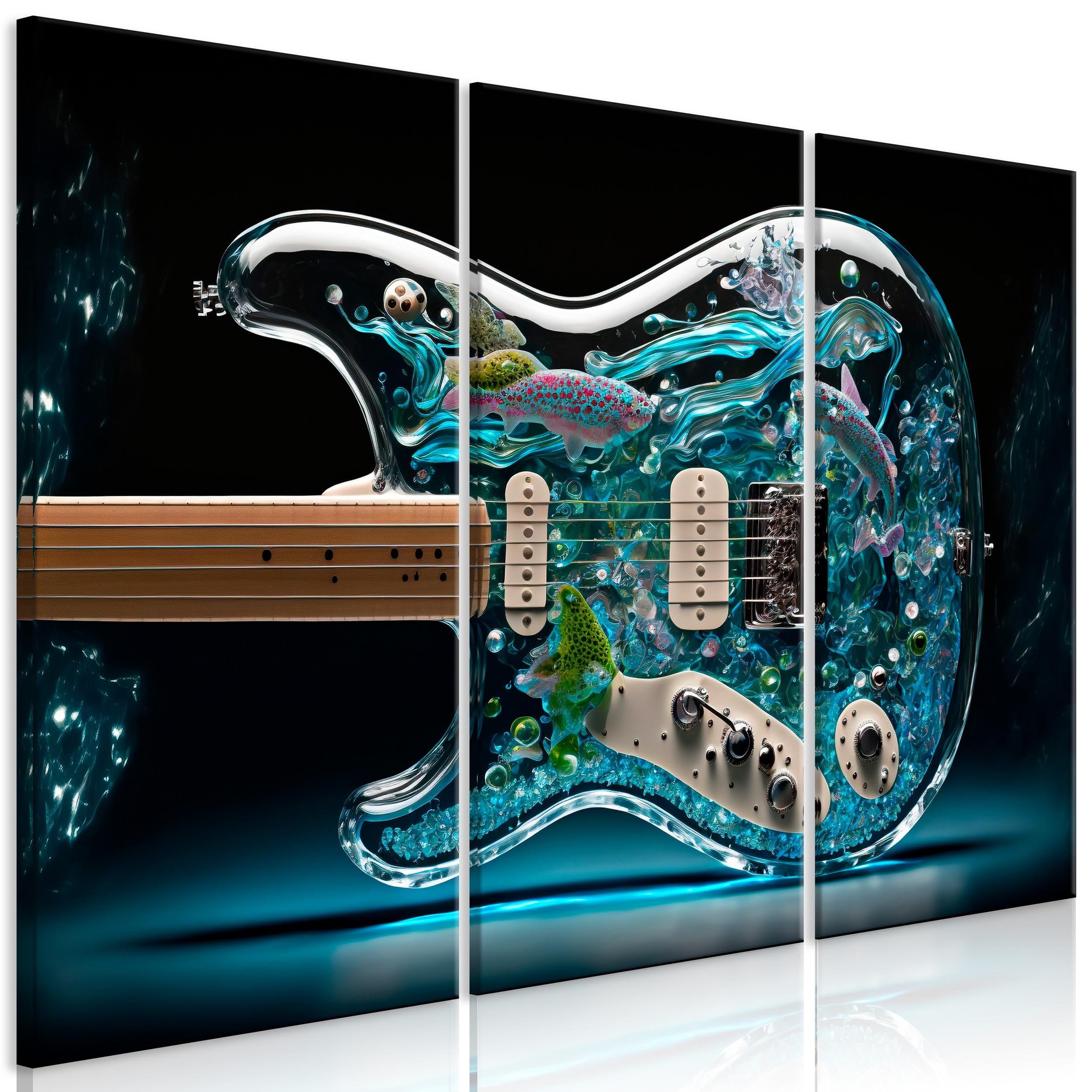 decomonkey Akustikbild Gitarre 120x80 cm 3 Teilig Leinwand Modern Bilder | Wandbilder XXL, Schallschlucker, Schallschutz, Akustikdämmung, Wandbild, Deko, Abstrakte, Aquarium, Fisch