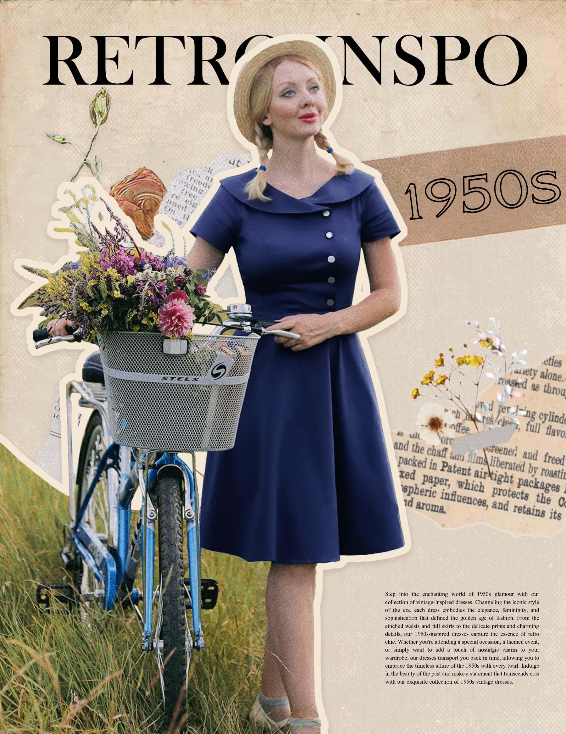 Wedtrend Sukienka koktajlowa, damska, rockabilly, odświętna, wieczorowa, krótka, vintage, w stylu lat 50. XX wieku