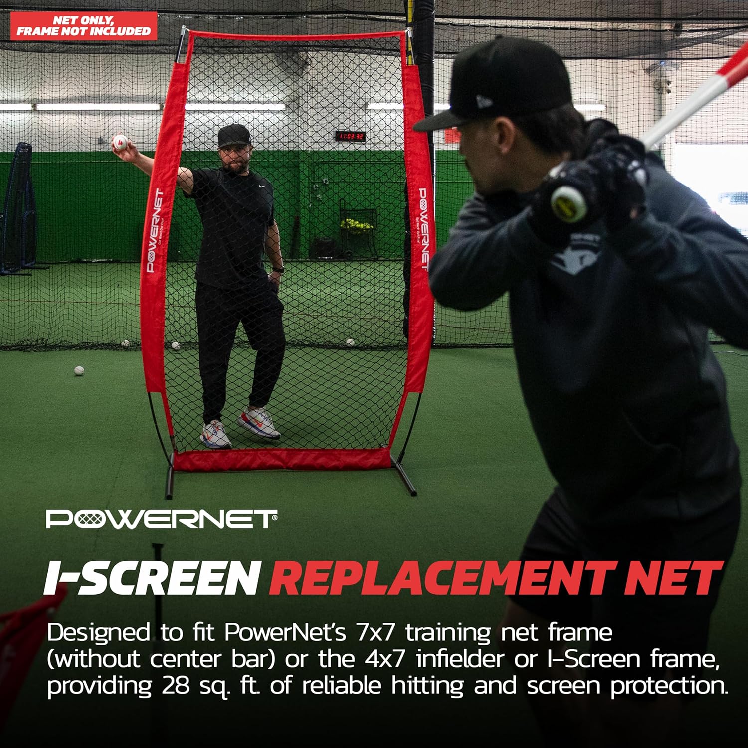 PowerNet Baseball Training Equipment Baseball Net, Portable Softball Batting Practice Pitching Screen, 7-FT I-Screen or A-Frame Pitching Net
