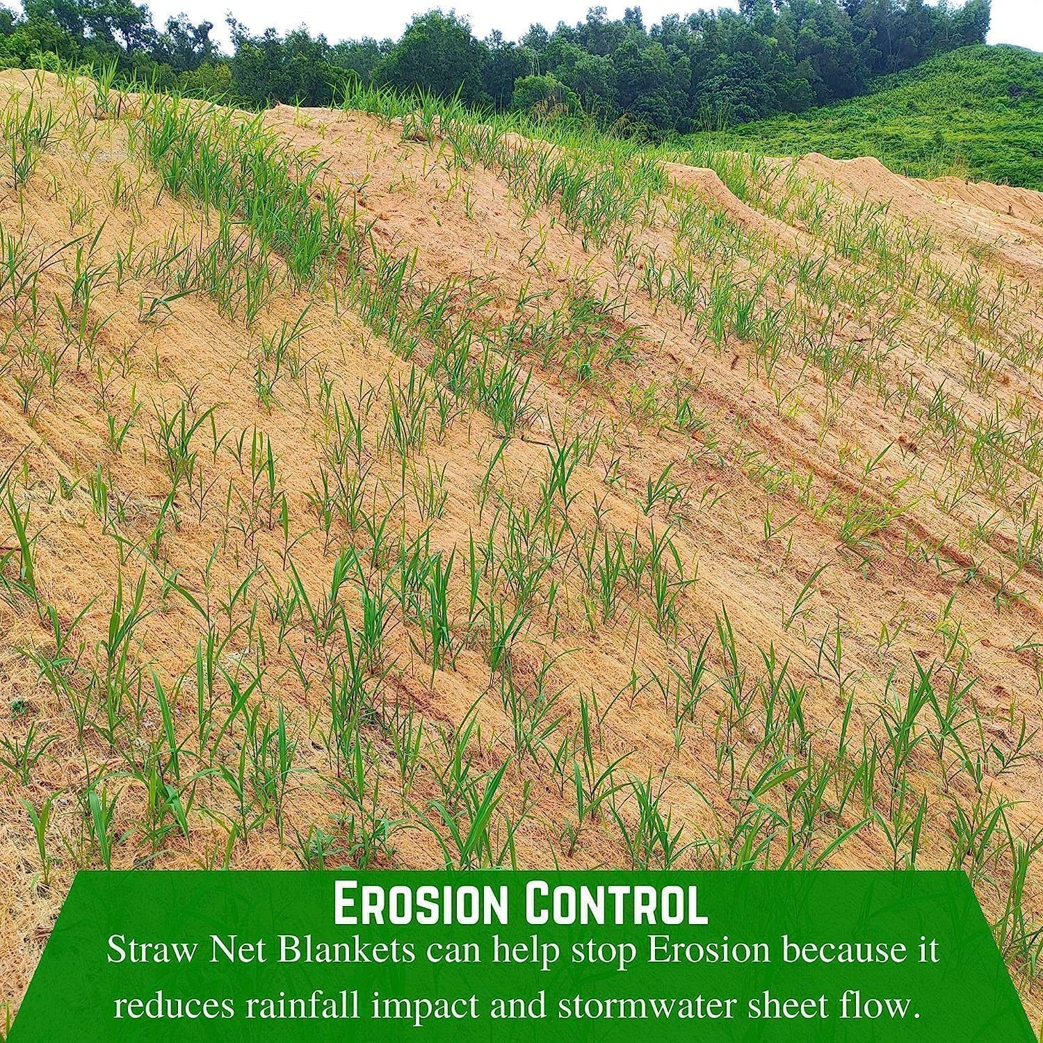 Farm Plastic Supply - Straw Erosion Control Blanket - Straw Garden and Landscape Cover, Erosion Control Blanket, Straw Blanket, Erosion Control, Slope Stabilizer, and Seed Protector (2' x 112.5')