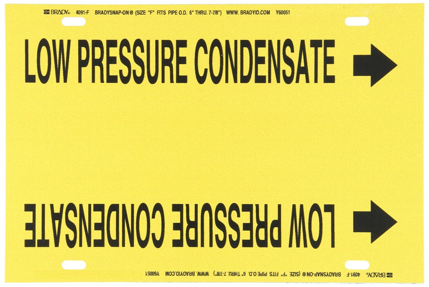 Brady 4091-F Brady Strap-On Pipe Marker, B-915, Black On Yellow Printed Plastic Sheet, Legend "Low Pressure Condensate"