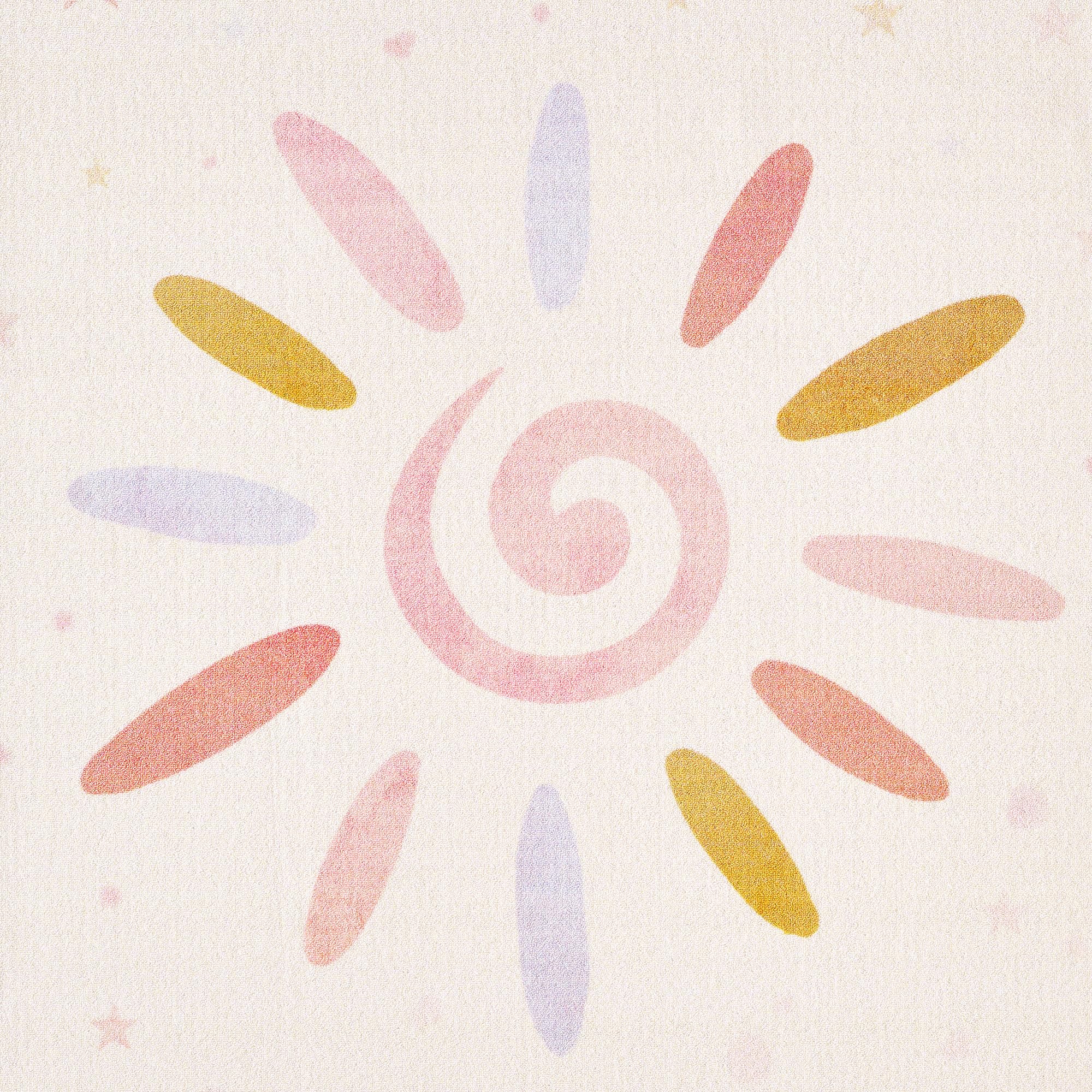 SIMPEX Alfombra para Habitación Infantil, Diseño de Sol, para Niños y Bebé, Color Crema, Lavable y Antideslizante, 80 x 120 cm