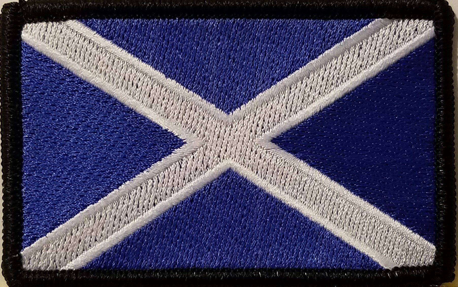 Fast Service Designs Scotland Flag Embroidered Iron-ON Patch Morale Military Emblem Black Border