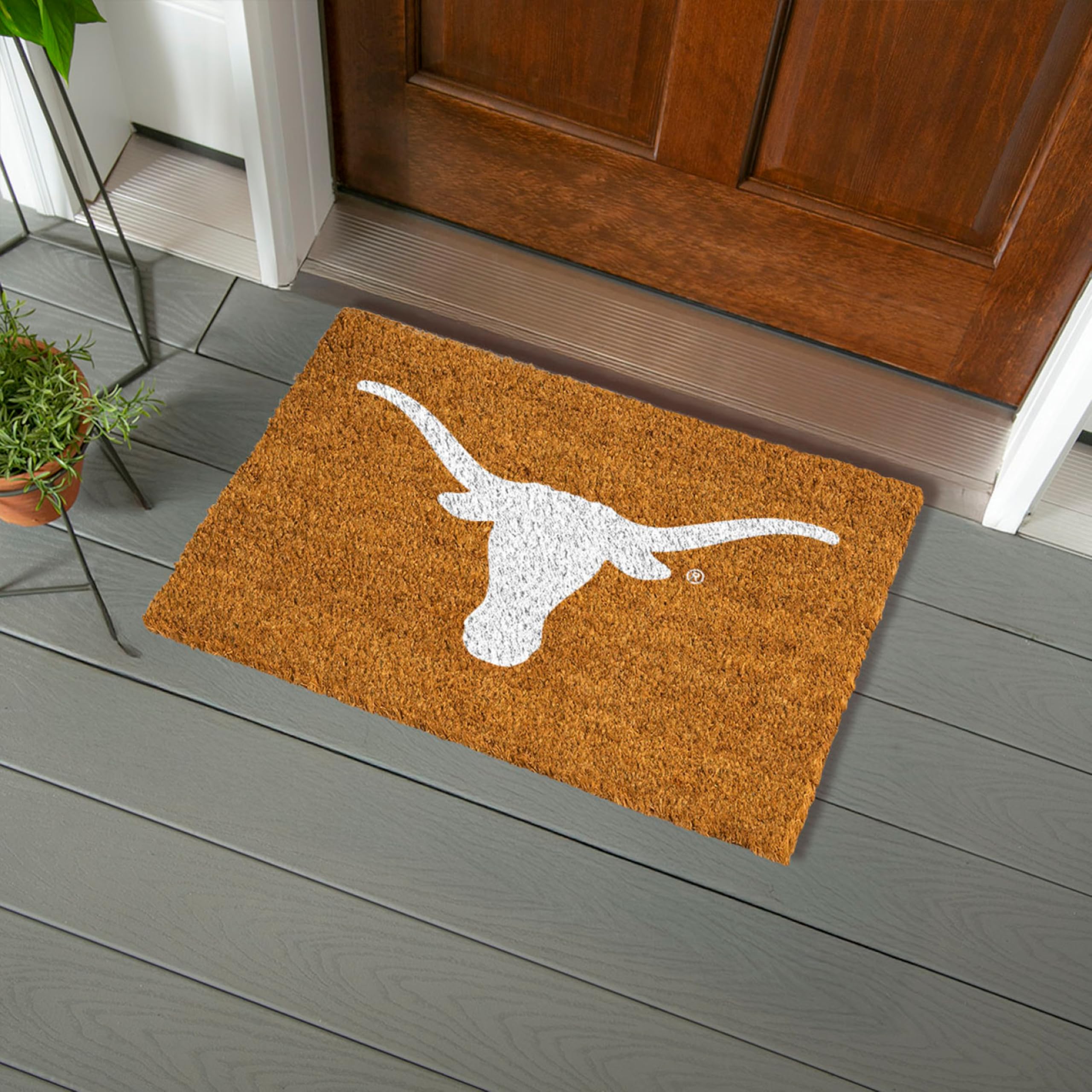 NCAA University of Texas Natural Coir Doormat, Official Full Color Team Logo, 28 x 16 Inches, Non Slip Back, Front Door Welcome Floor Mats, Indoor