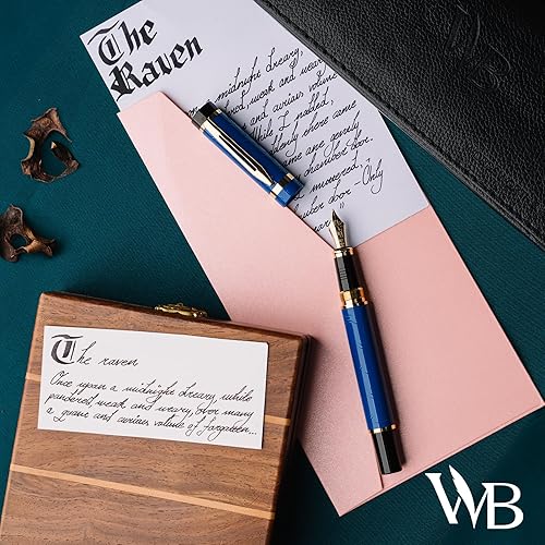 Miniatura 8 de Wordsworth & Black Primori - Juego de pluma estilográfica oro azul punta media, estuche de regalo, 24 cartuchos de tinta, convertidor de recarga,