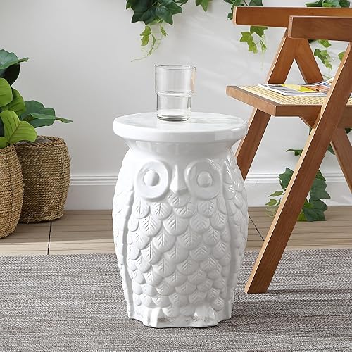 Miniatura 7 de JONATHAN Y TBL1023A Groovy Owl Taburete de jardín de cerámica de 17.5 pulgadas, tradicional, cabaña, clásico, bohemio, mesa auxiliar, soporte para