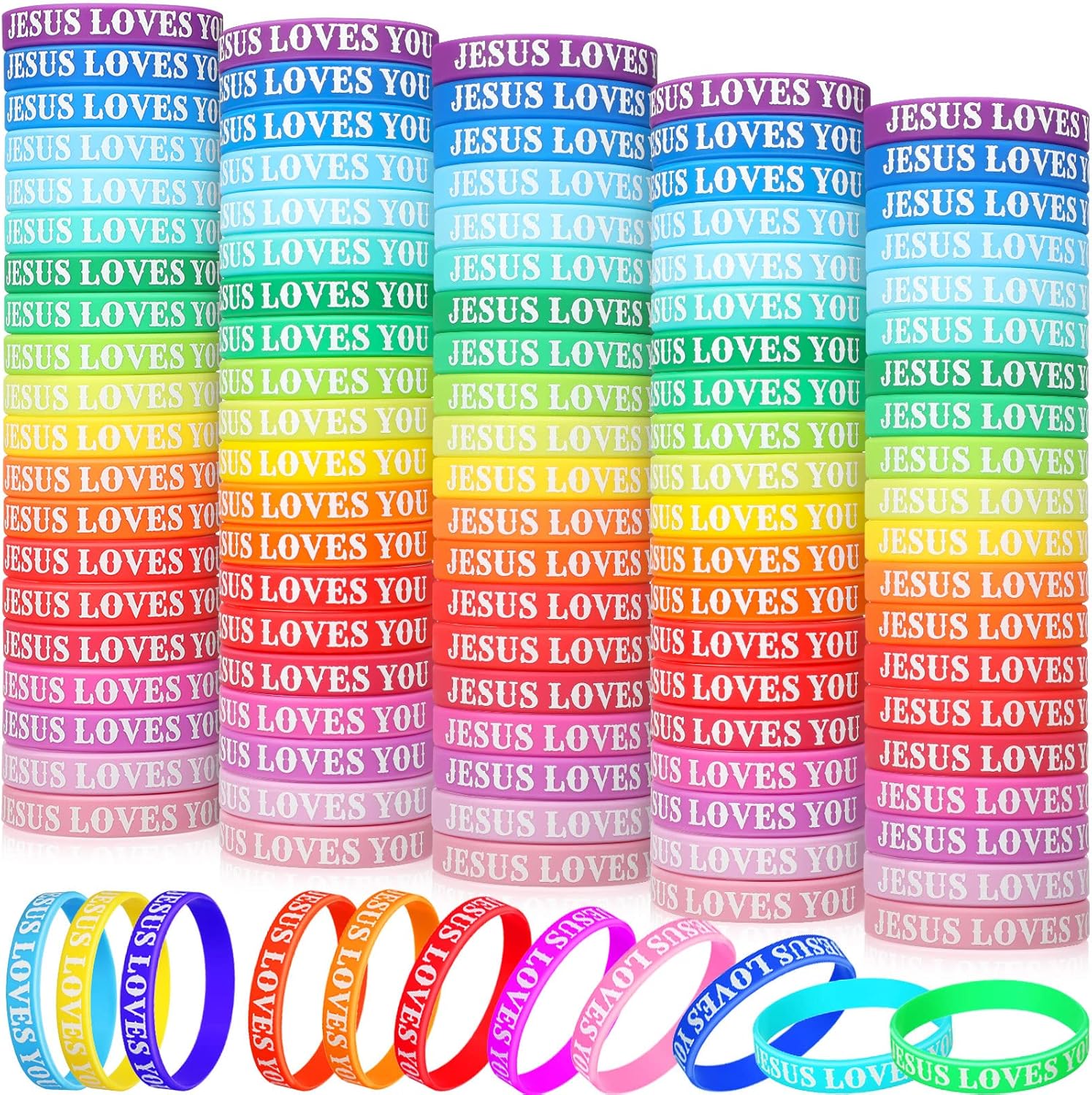 100 Pcs Jesus Loves You Silicone Wristbands Colorful