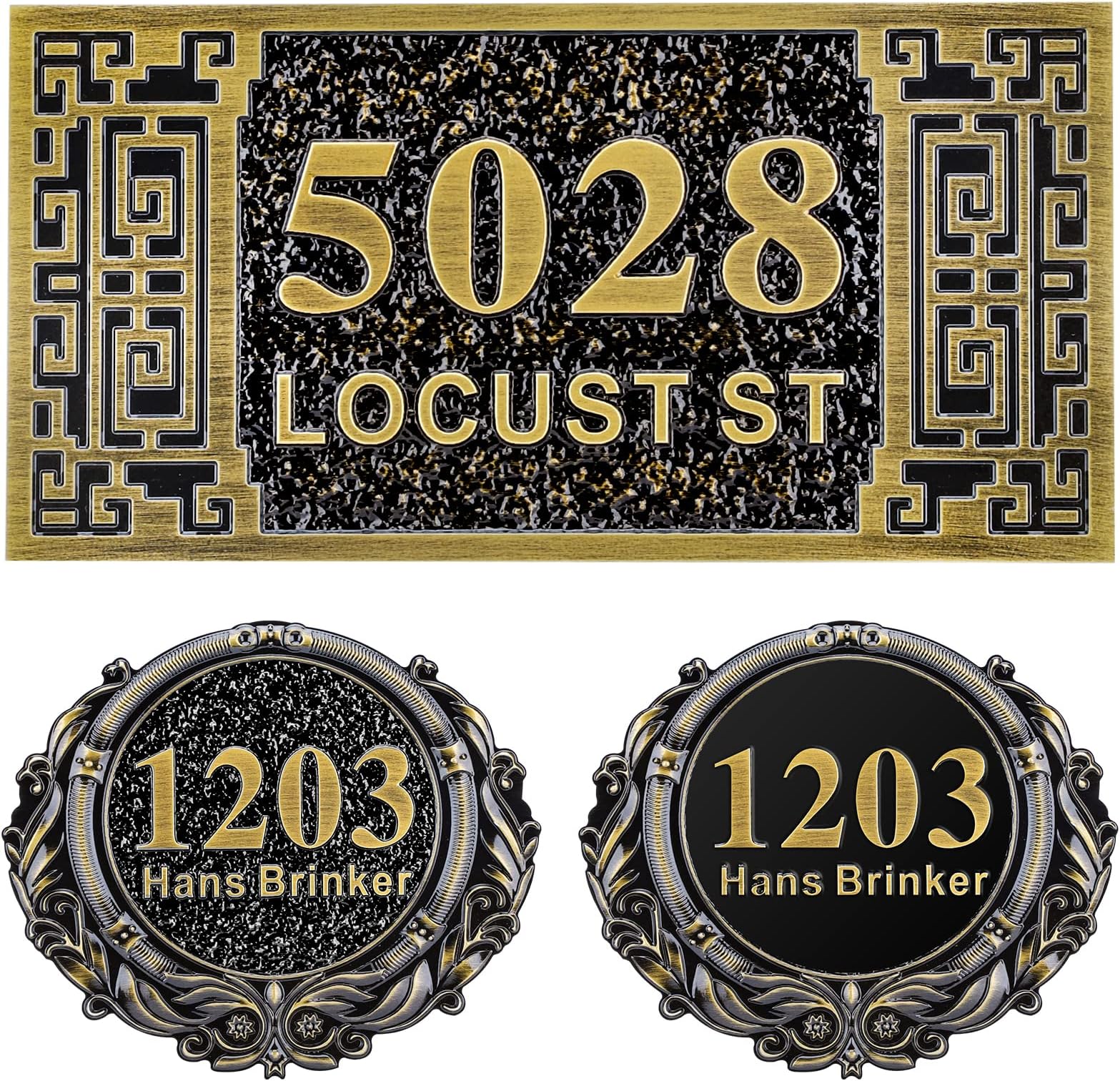 Personalized Cast Address Sign House Number Home Address Plaque 12 Inch, Custom Steet House Number Sign, Metal or Acrylic Antique Brass for Outside Vintage
