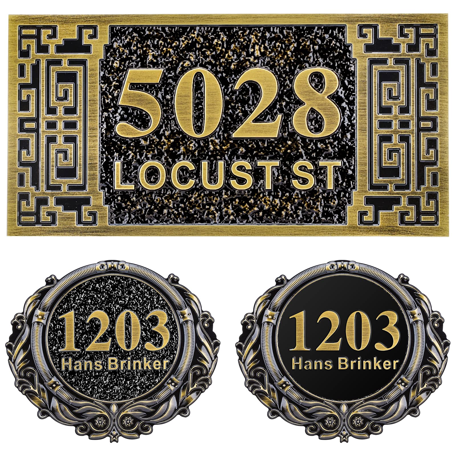 Personalized Cast Address Sign House Number Home Address Plaque 12 Inch, Custom Steet House Number Sign, Metal or Acrylic Antique Brass for Outside Vintage